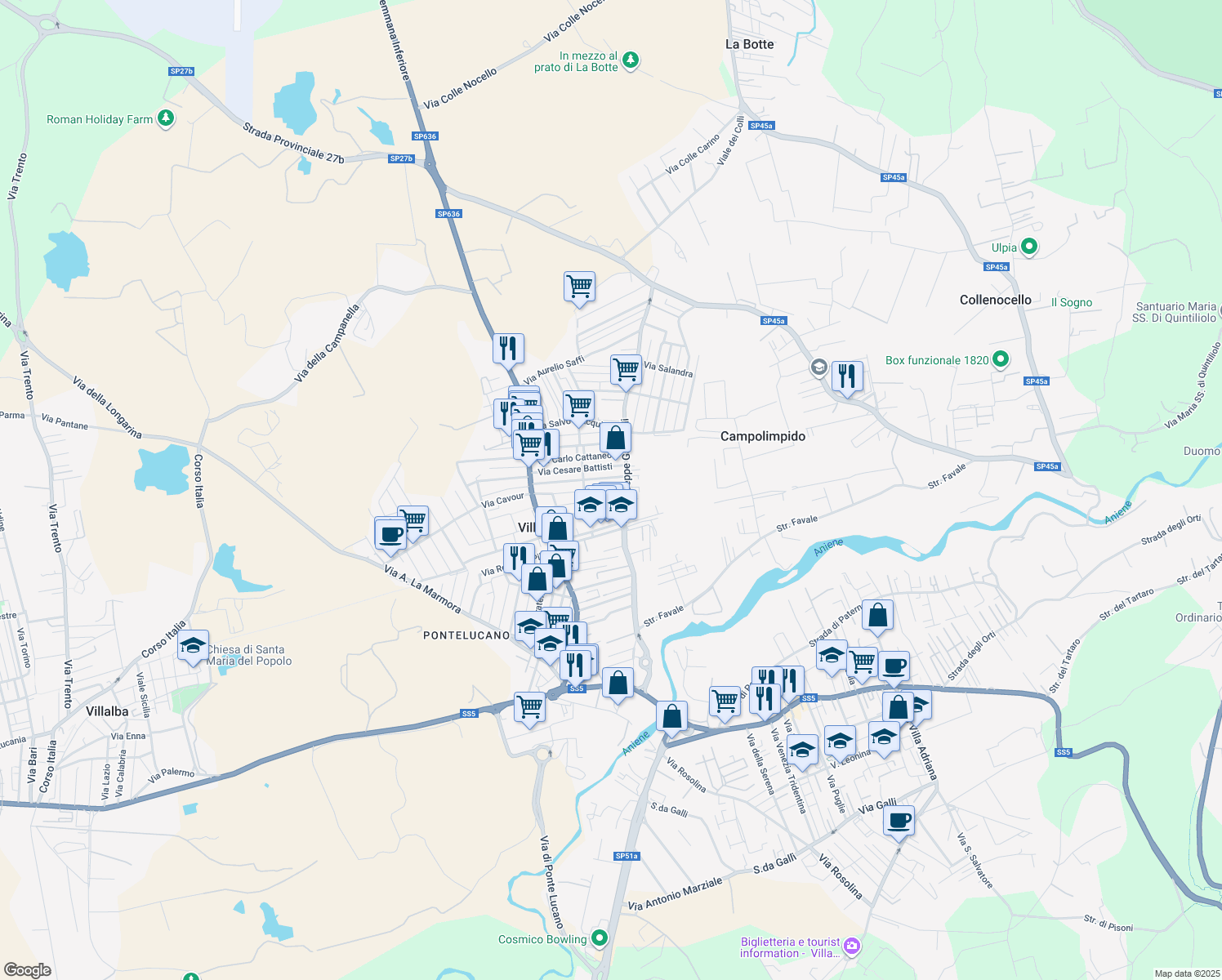 map of restaurants, bars, coffee shops, grocery stores, and more near 30 Via Nazario Sauro in Villanova