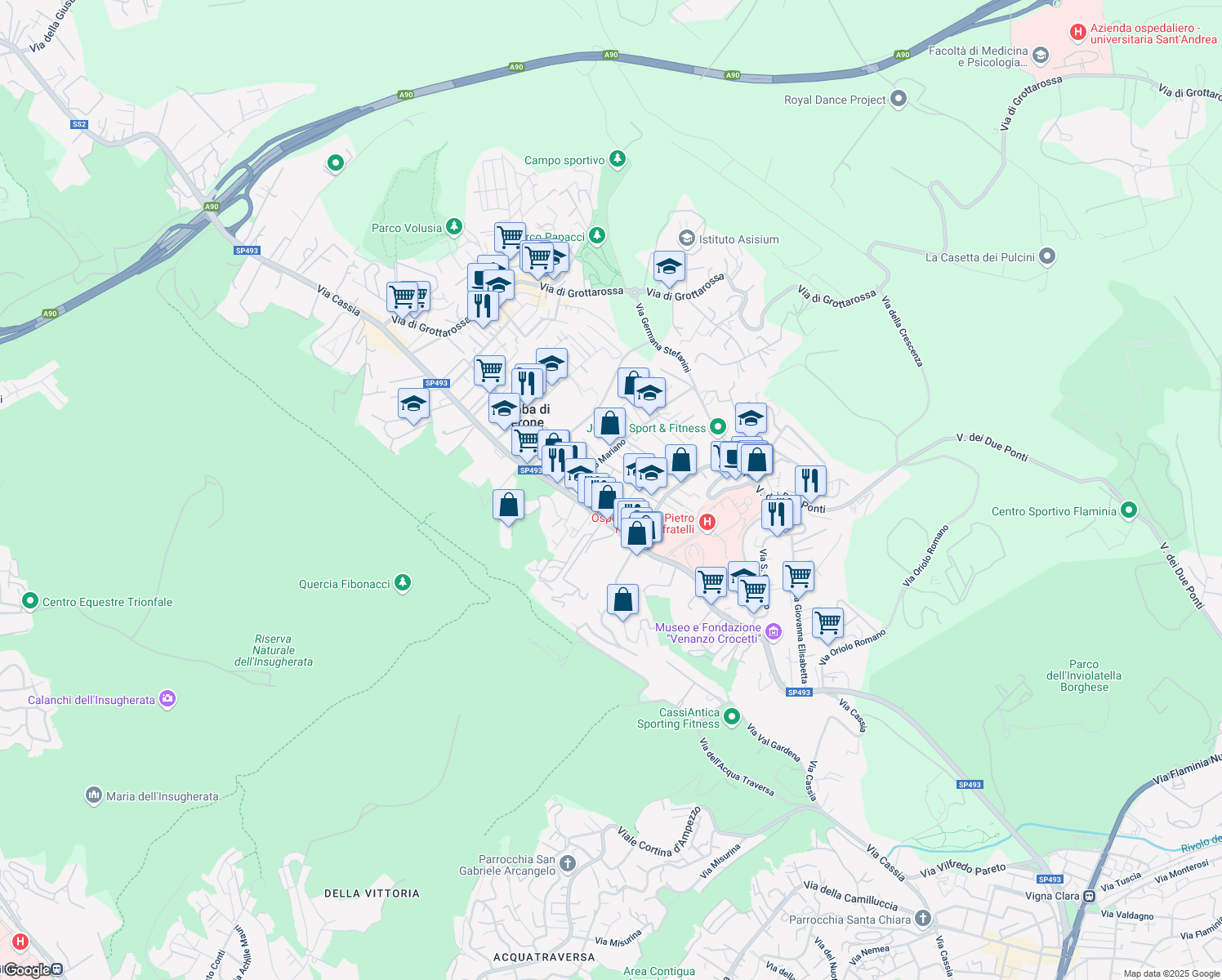 map of restaurants, bars, coffee shops, grocery stores, and more near 25 Via Leonessa in Roma