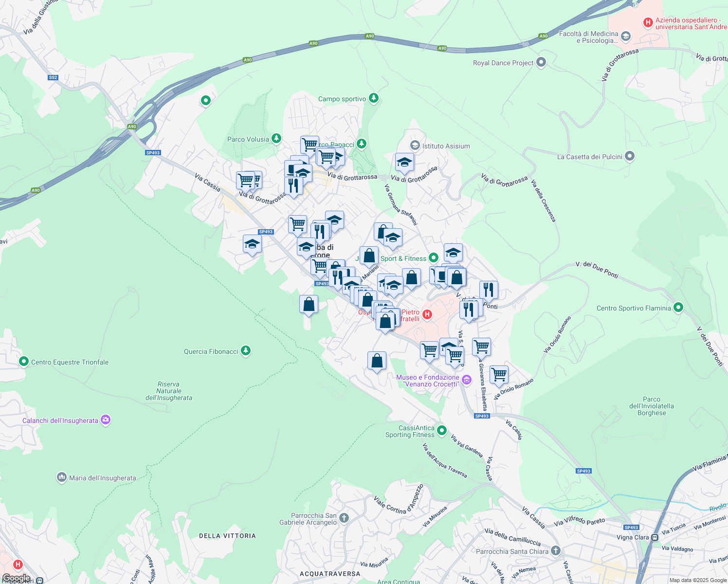map of restaurants, bars, coffee shops, grocery stores, and more near 25 Via Leonessa in Roma