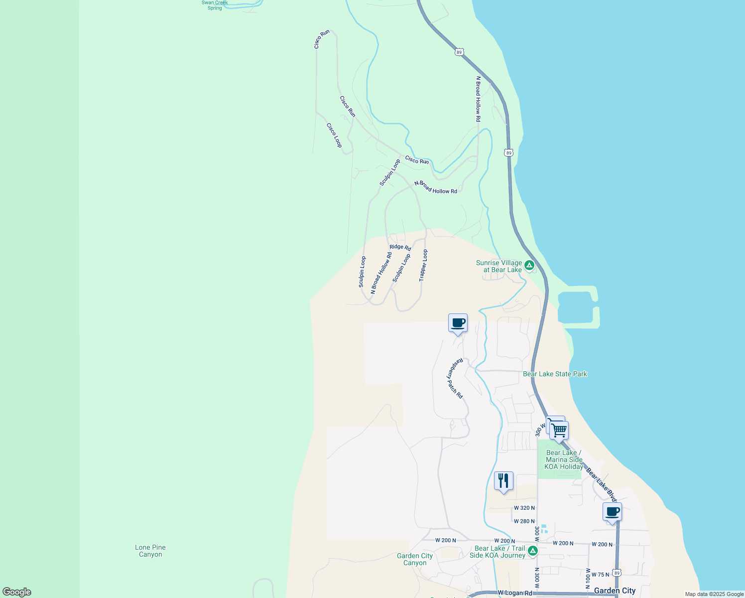 map of restaurants, bars, coffee shops, grocery stores, and more near 1040 North Broad Hollow Road in Garden City