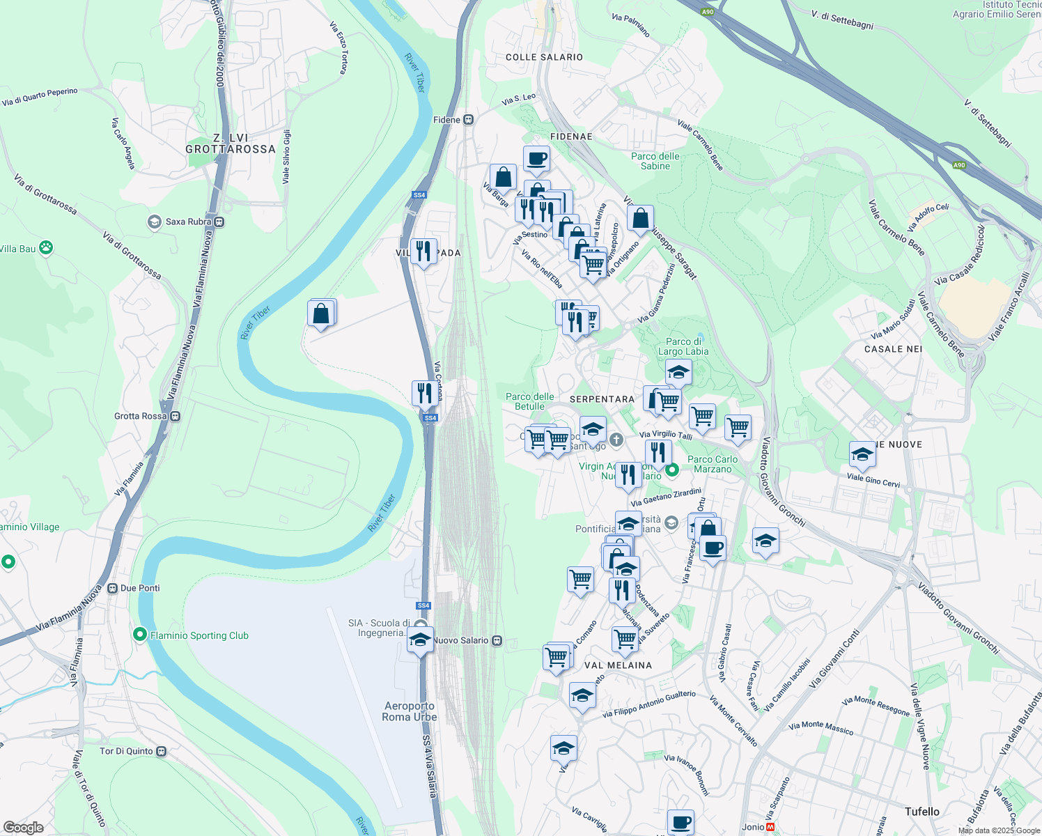 map of restaurants, bars, coffee shops, grocery stores, and more near 50-86 Via Romano Calò in Rome