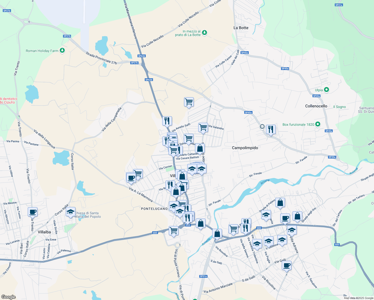 map of restaurants, bars, coffee shops, grocery stores, and more near 49 Via Rodolfo Morandi in Villanova