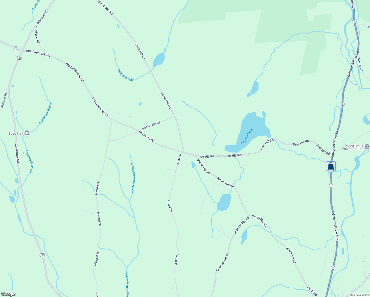 map of restaurants, bars, coffee shops, grocery stores, and more near 268 Smith Hill Road in Colebrook