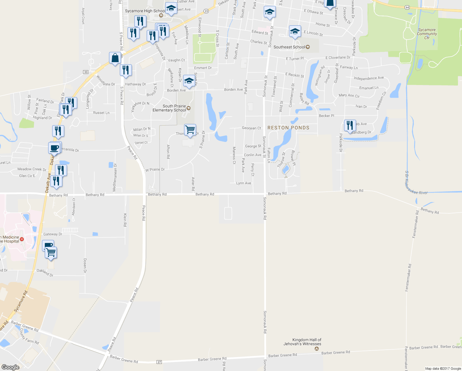 map of restaurants, bars, coffee shops, grocery stores, and more near 610 Lynn Avenue in Sycamore