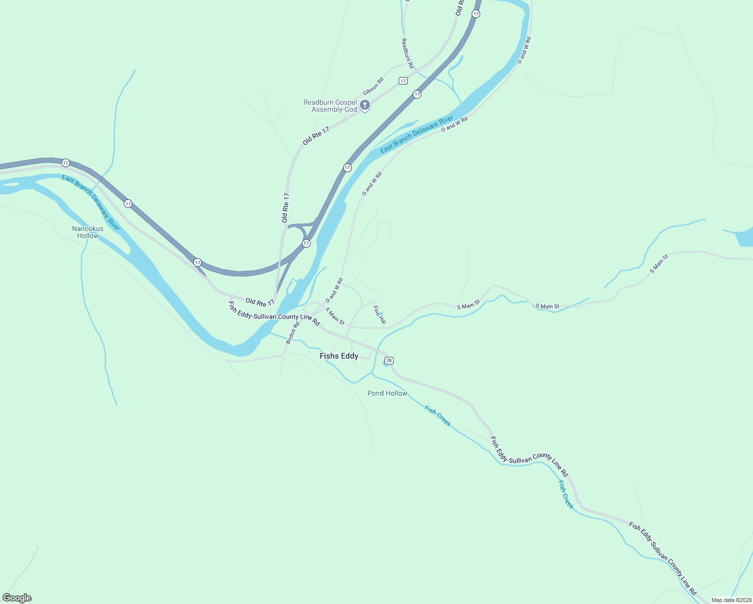 map of restaurants, bars, coffee shops, grocery stores, and more near 48 Post Office Street in Fishs Eddy
