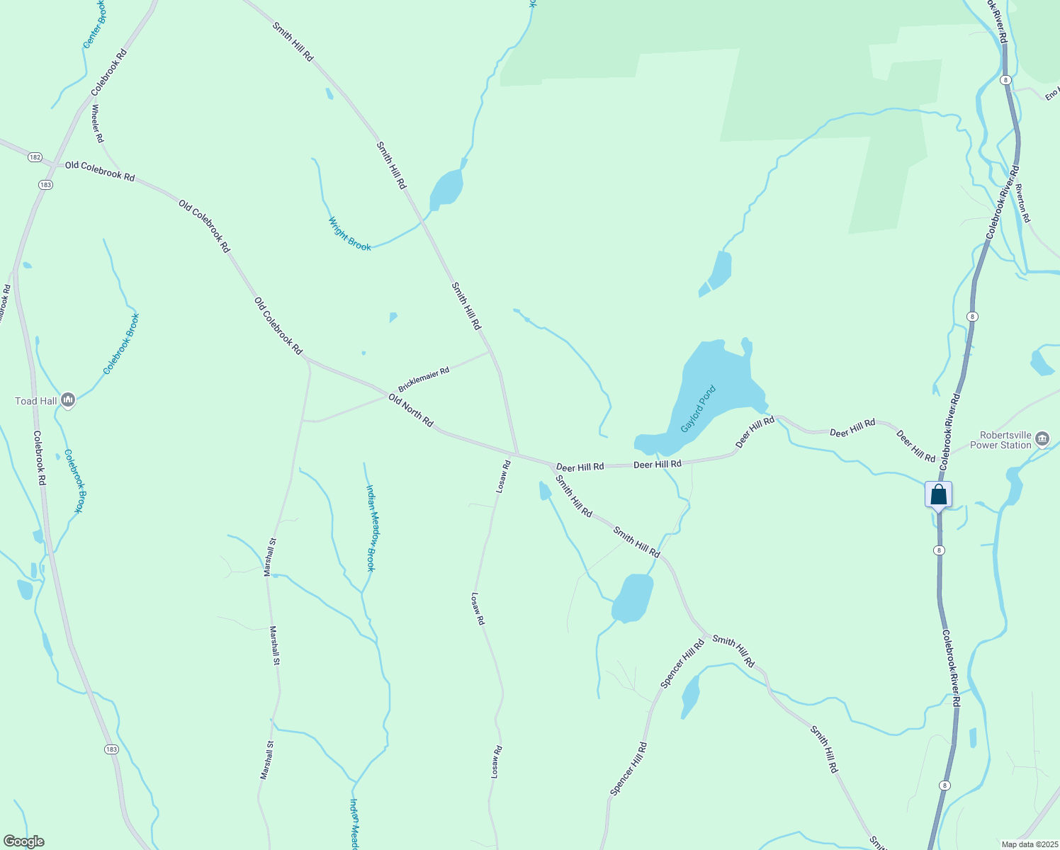 map of restaurants, bars, coffee shops, grocery stores, and more near 268 Smith Hill Road in Colebrook