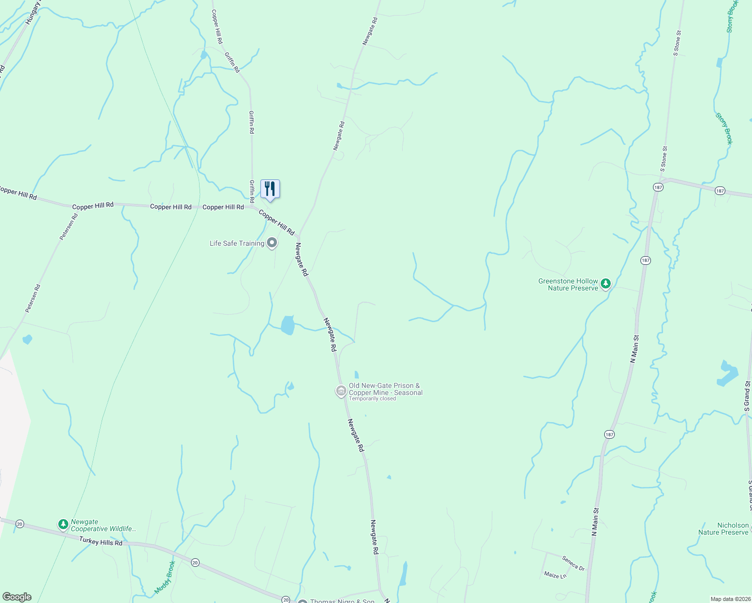 map of restaurants, bars, coffee shops, grocery stores, and more near 24 Coppergate Road in East Granby