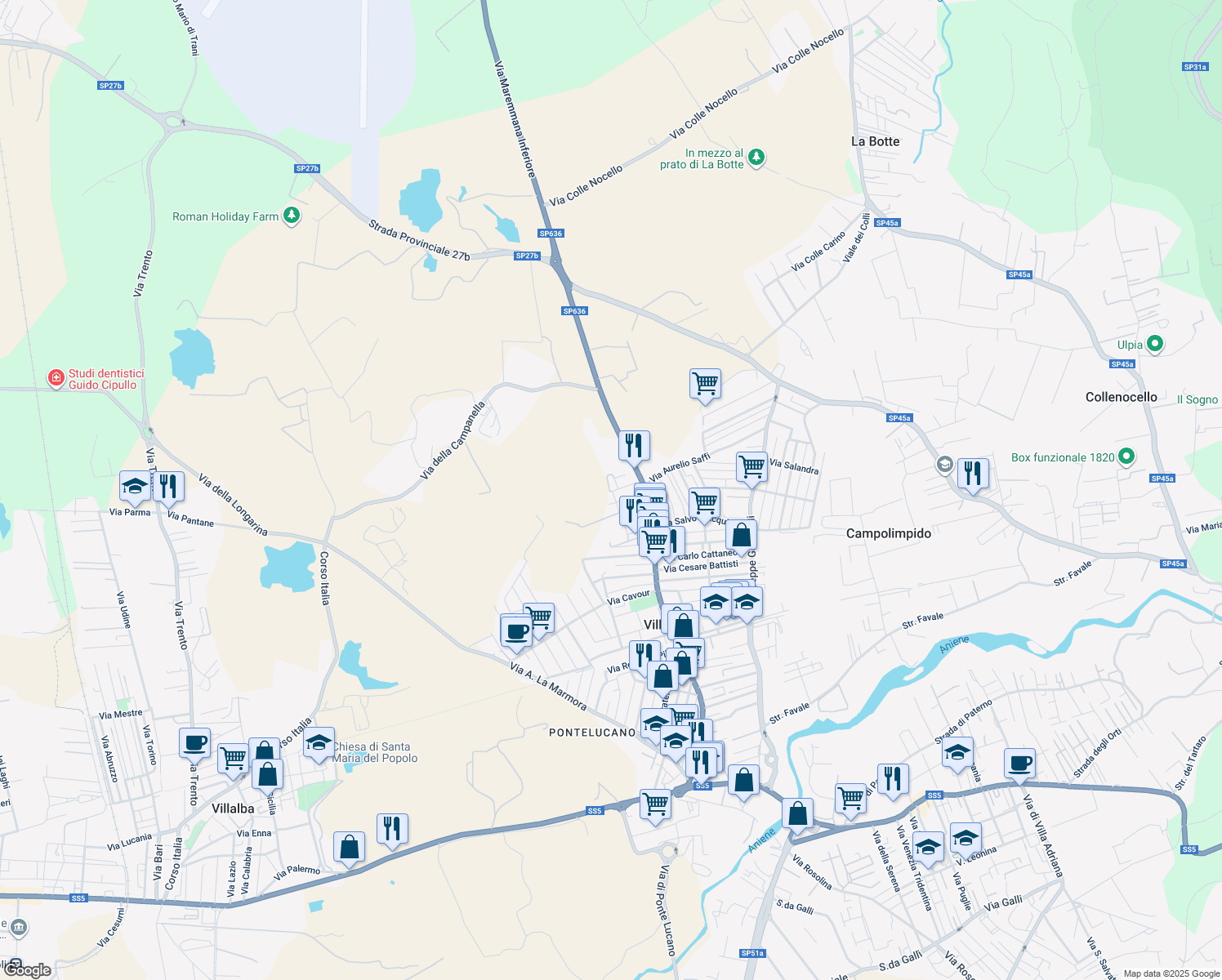 map of restaurants, bars, coffee shops, grocery stores, and more near 24/A Via G. Nicotera in Villanova