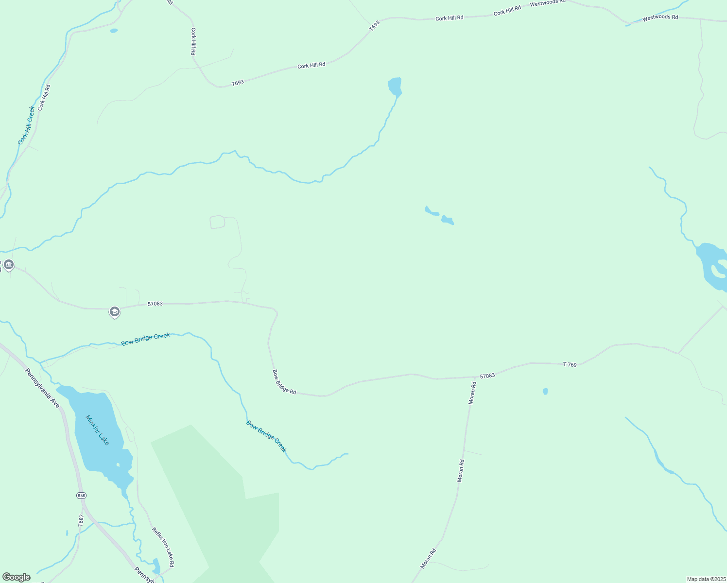 map of restaurants, bars, coffee shops, grocery stores, and more near 1675 Bow Bridge Road in Little Meadows
