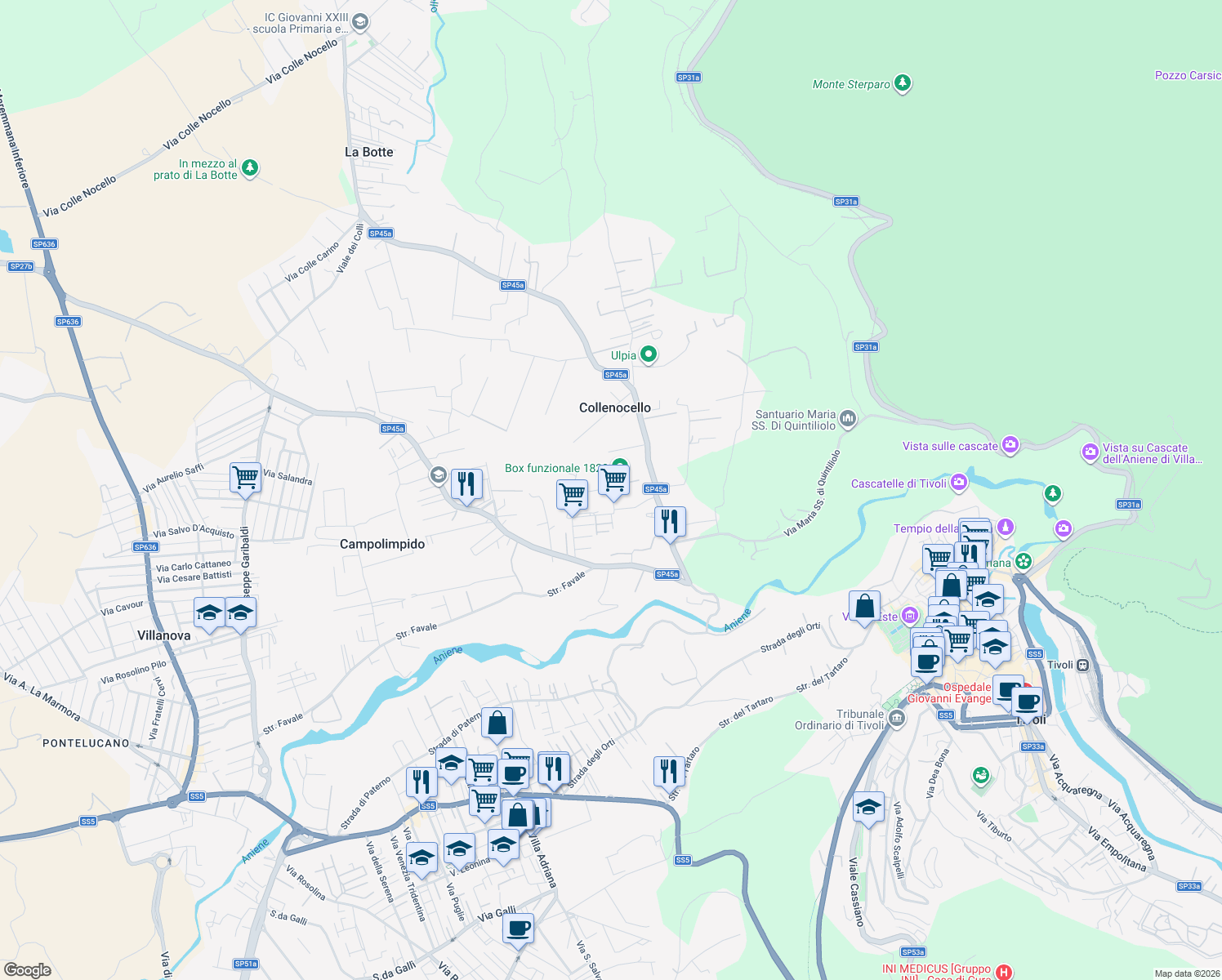 map of restaurants, bars, coffee shops, grocery stores, and more near 4 Via Delle Gardenie in Città Metropolitana di Roma