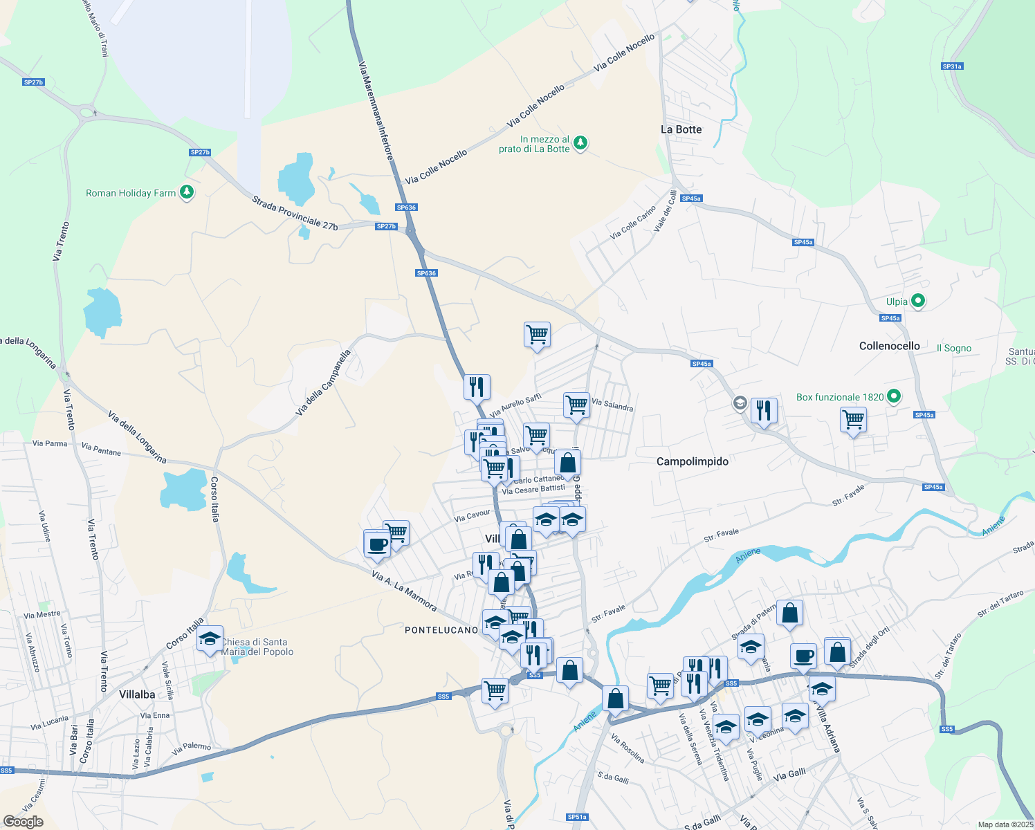 map of restaurants, bars, coffee shops, grocery stores, and more near 5 Via Luigi Settembrini in Villanova