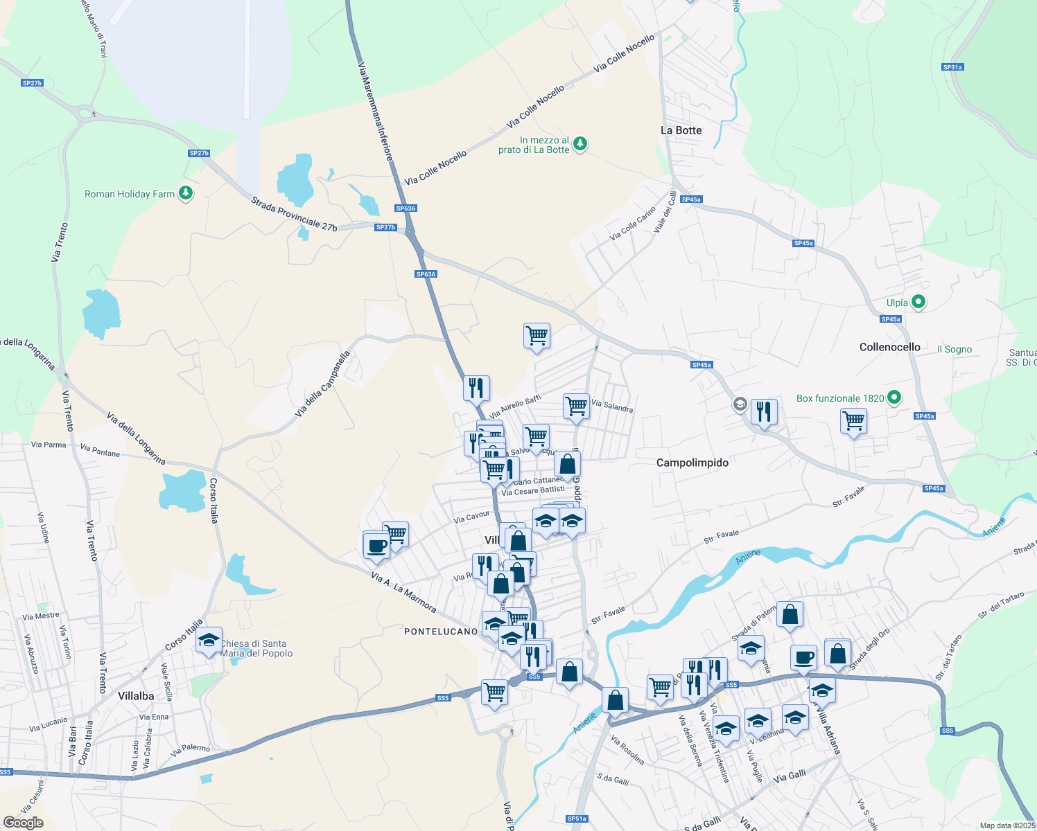 map of restaurants, bars, coffee shops, grocery stores, and more near 5 Via Luigi Settembrini in Villanova