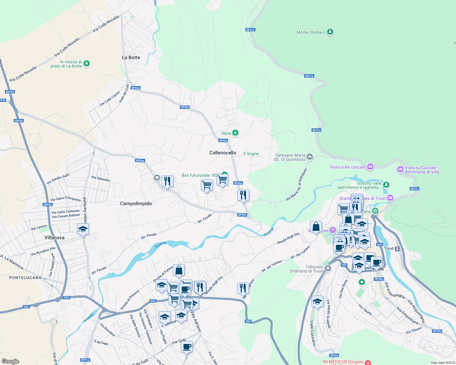 map of restaurants, bars, coffee shops, grocery stores, and more near Strada Collenocello in Collenocello