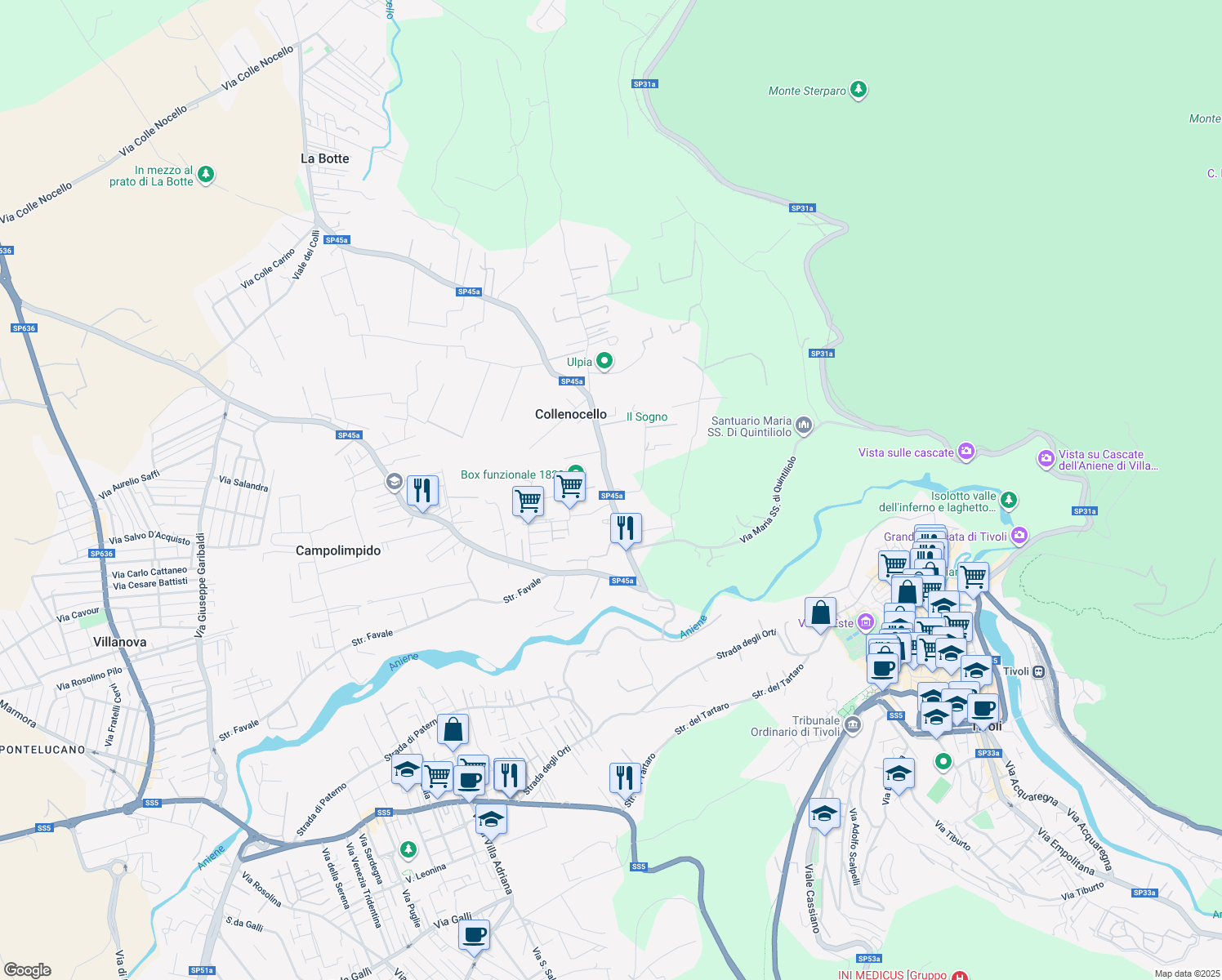 map of restaurants, bars, coffee shops, grocery stores, and more near Strada Collenocello in Collenocello