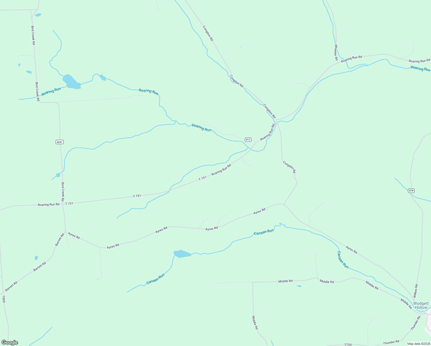 map of restaurants, bars, coffee shops, grocery stores, and more near Roaring Run Road in Gillett