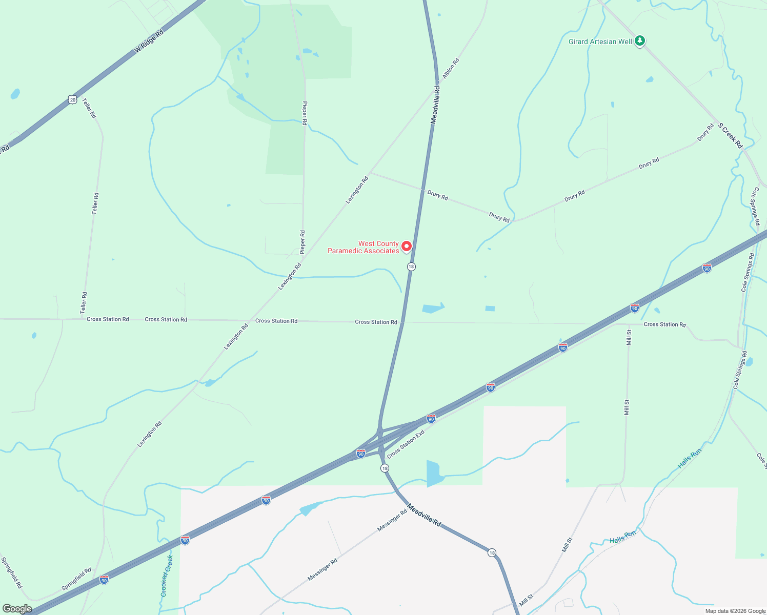 map of restaurants, bars, coffee shops, grocery stores, and more near 10332 Cross Station Rd in Girard