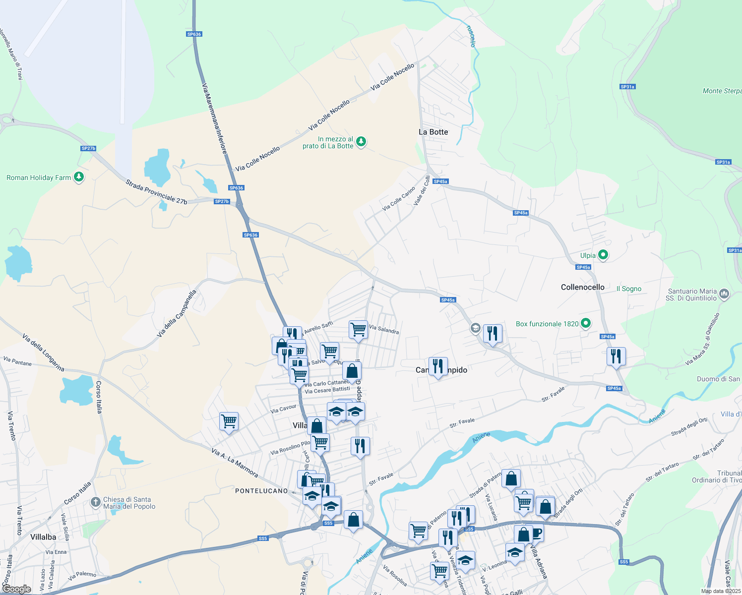 map of restaurants, bars, coffee shops, grocery stores, and more near 19-23 Via Giuseppe Garibaldi in Guidonia