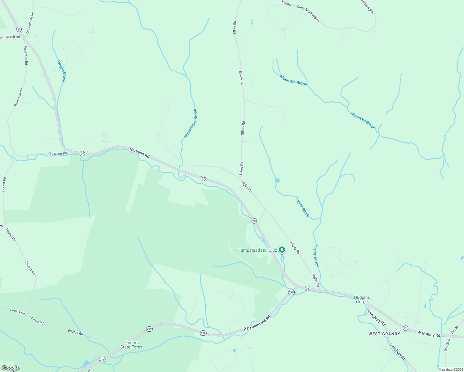 map of restaurants, bars, coffee shops, grocery stores, and more near 184 Hartland Road in Granby