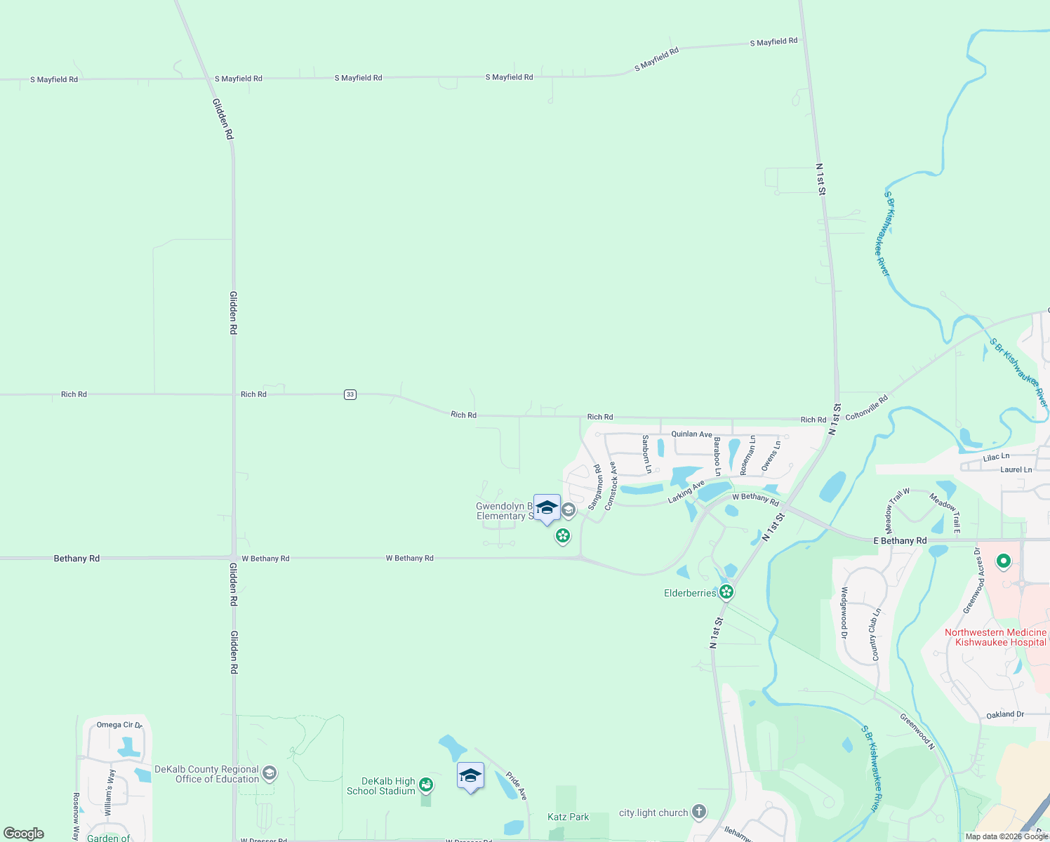 map of restaurants, bars, coffee shops, grocery stores, and more near 3498 White Oak Drive in DeKalb