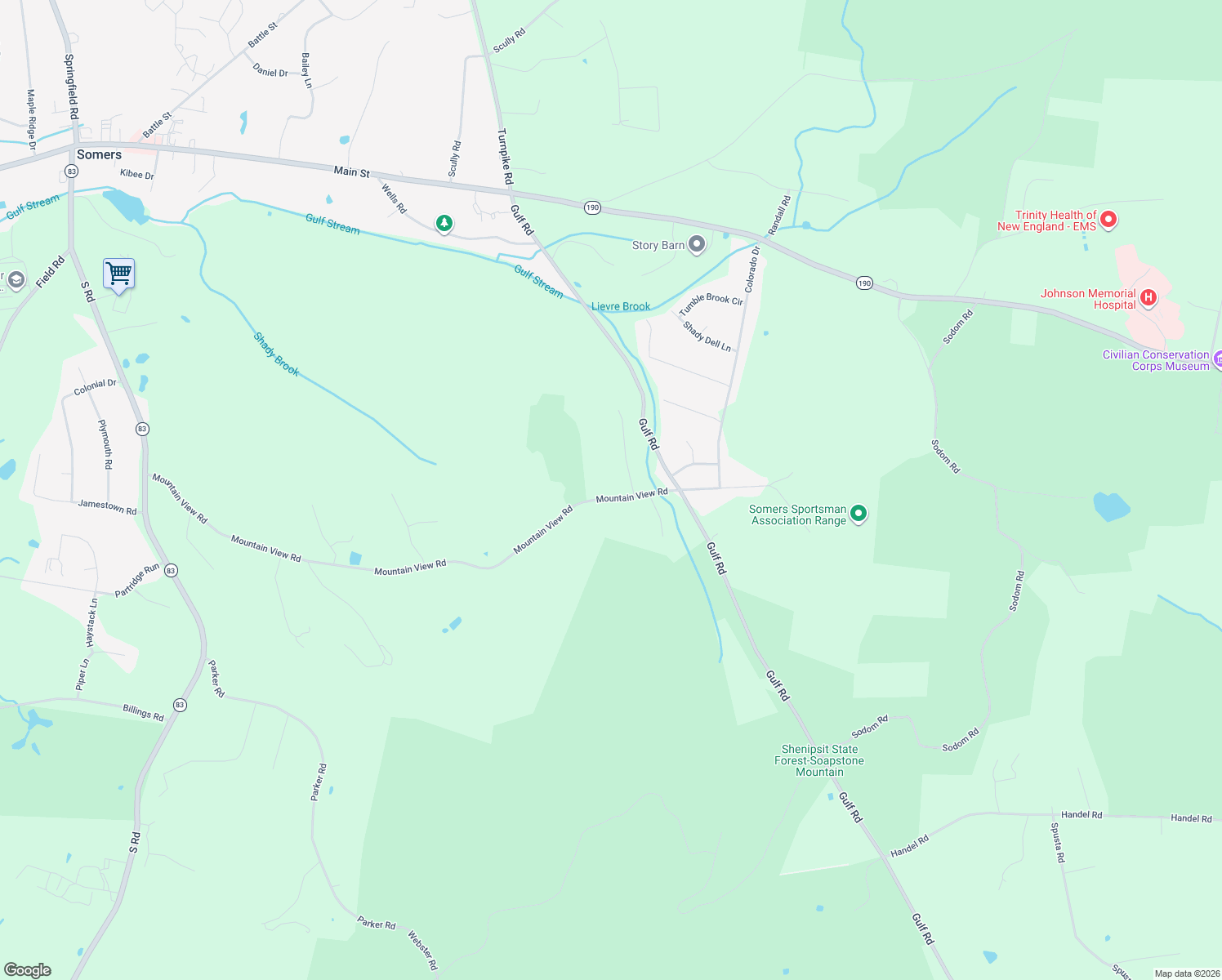 map of restaurants, bars, coffee shops, grocery stores, and more near 291 Mountain View Road in Somers
