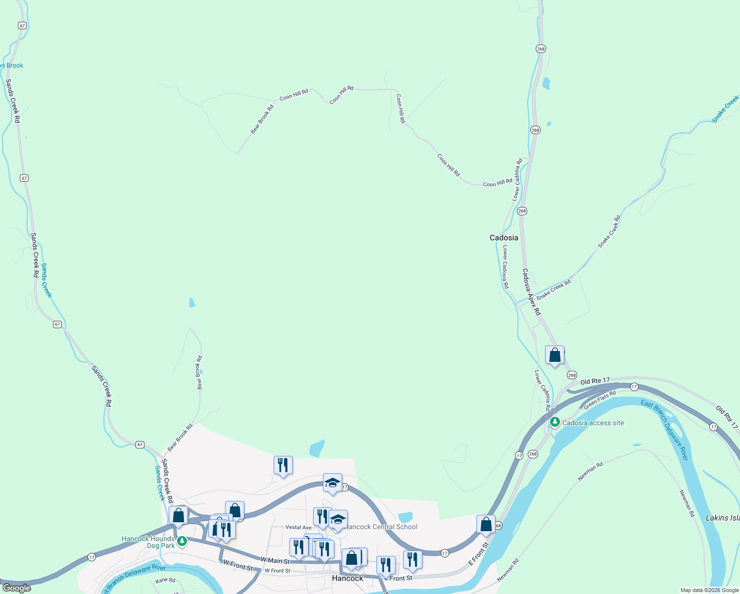 map of restaurants, bars, coffee shops, grocery stores, and more near 154 Benedict Road in Hancock