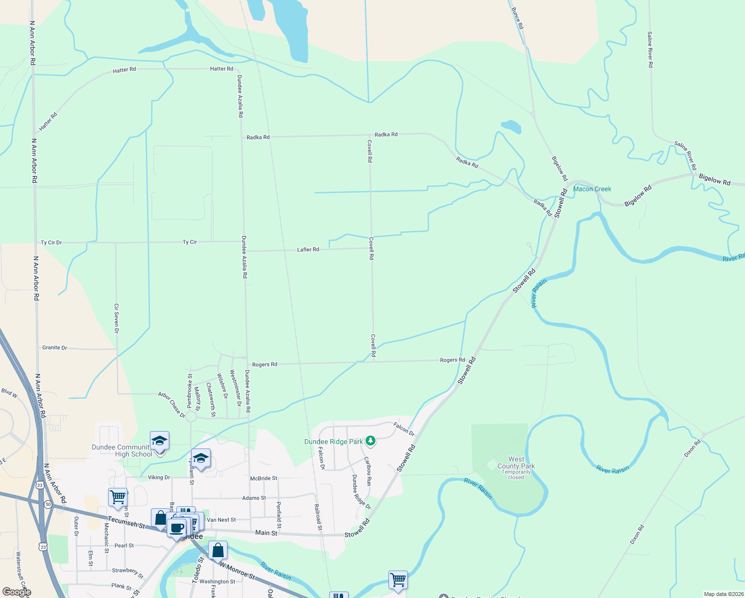 map of restaurants, bars, coffee shops, grocery stores, and more near 1278 Covell Road in Dundee