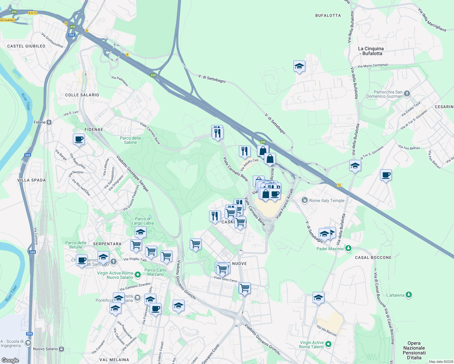 map of restaurants, bars, coffee shops, grocery stores, and more near 46 Via Stefano Madia in Città metropolitana di Roma Capitale