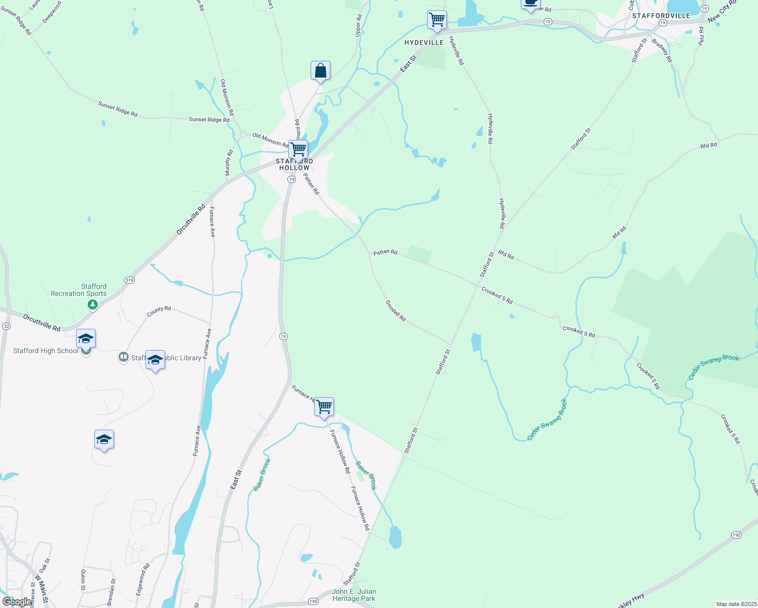 map of restaurants, bars, coffee shops, grocery stores, and more near 13 Goodell Road in Stafford