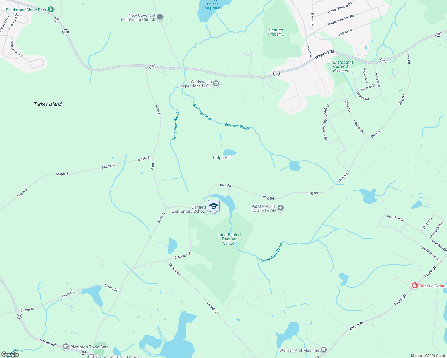 map of restaurants, bars, coffee shops, grocery stores, and more near 49 Ring Road in Plympton