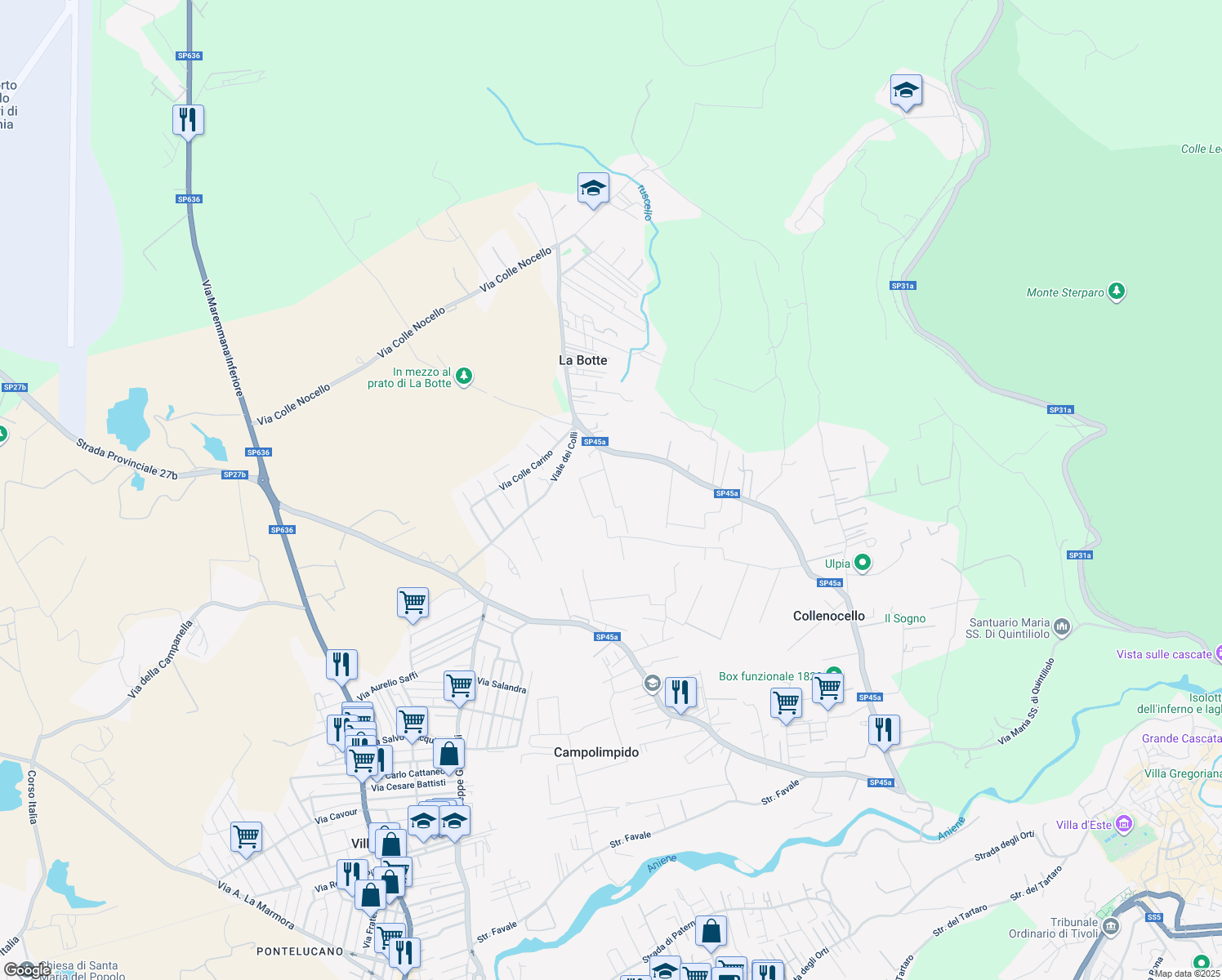 map of restaurants, bars, coffee shops, grocery stores, and more near 138 Via Colle Nocello in La Botte