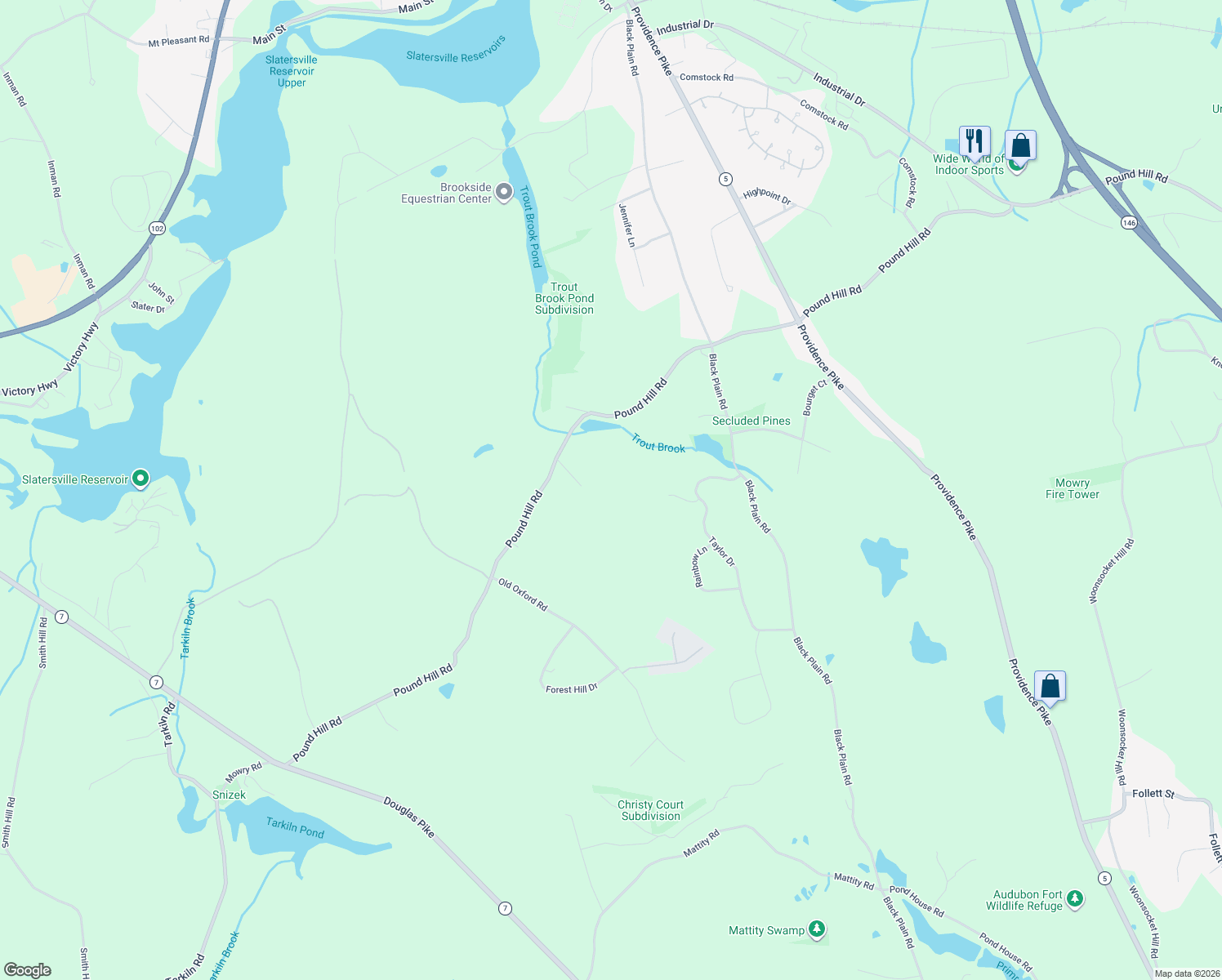 map of restaurants, bars, coffee shops, grocery stores, and more near 15 Hart Pond Drive in North Smithfield