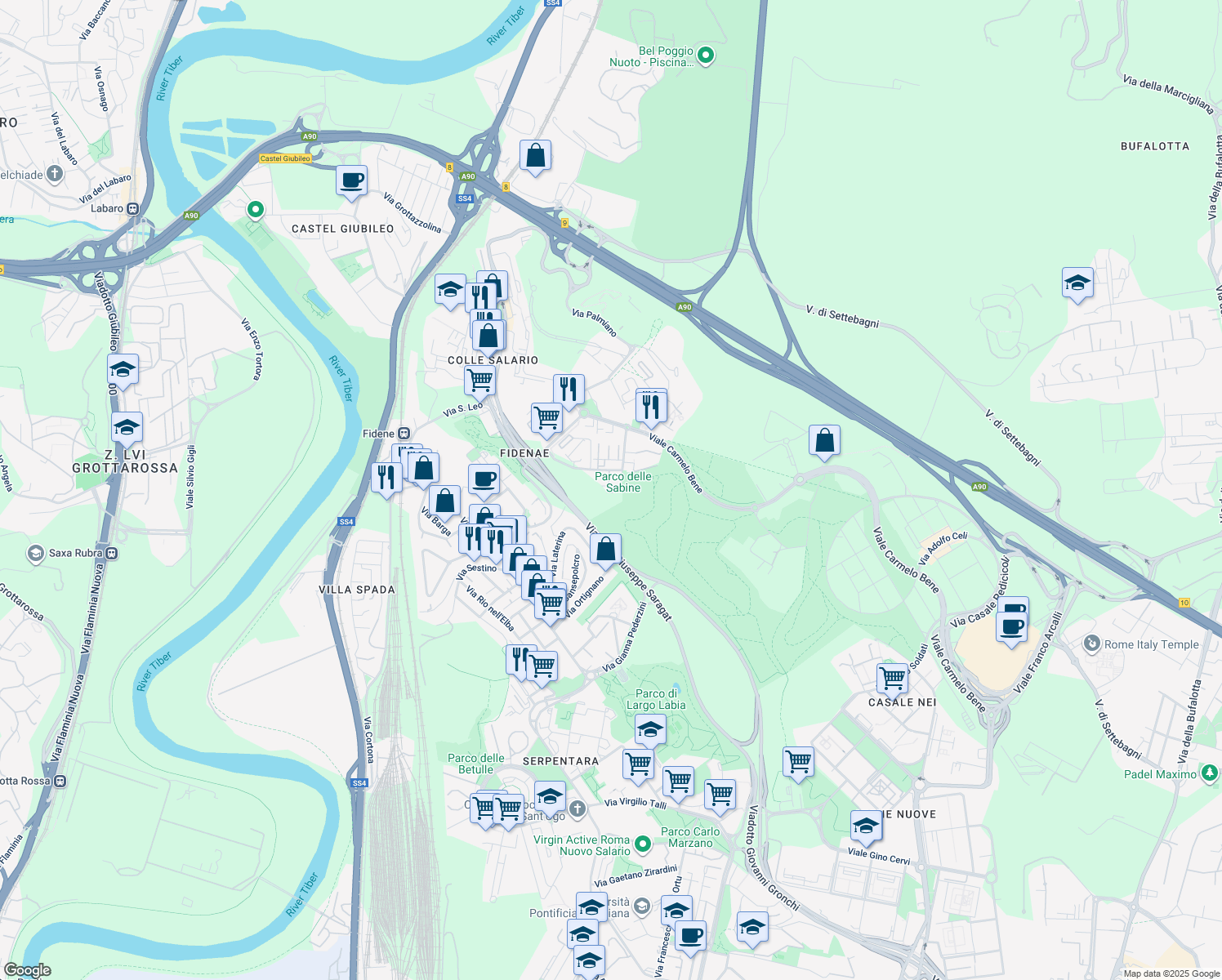 map of restaurants, bars, coffee shops, grocery stores, and more near 101 Via Monte Grimano in Città metropolitana di Roma Capitale