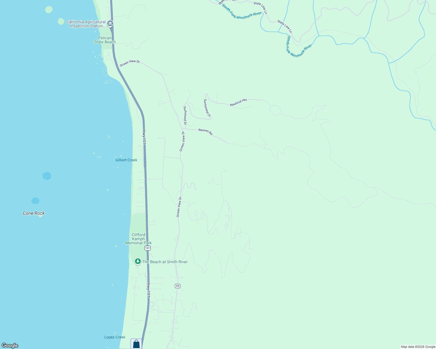 map of restaurants, bars, coffee shops, grocery stores, and more near 551 Ridge Road in Smith River