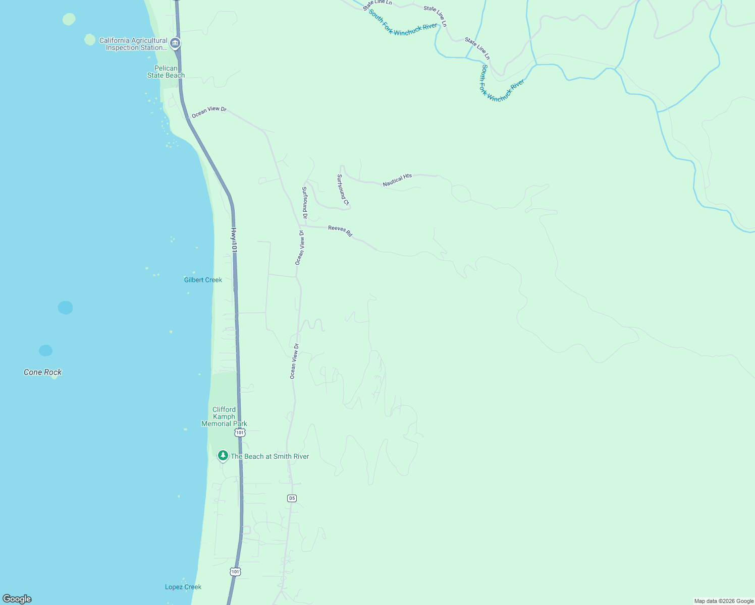 map of restaurants, bars, coffee shops, grocery stores, and more near 551 Ridge Road in Smith River