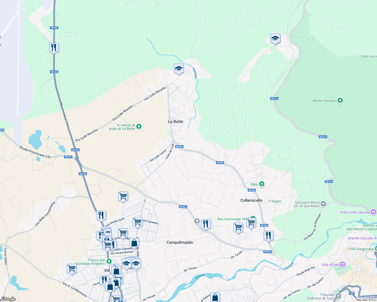 map of restaurants, bars, coffee shops, grocery stores, and more near 138 Via Colle Nocello in La Botte