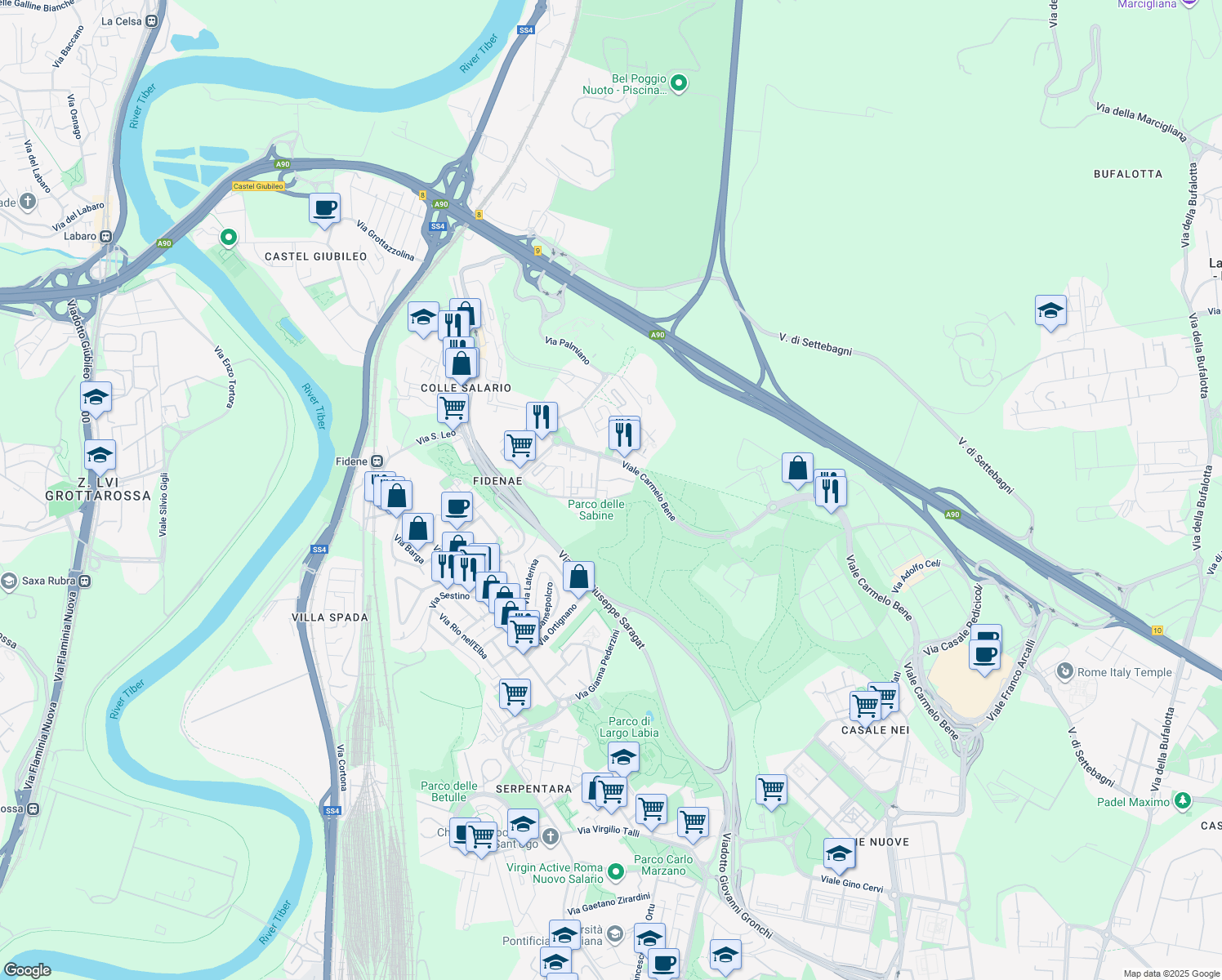 map of restaurants, bars, coffee shops, grocery stores, and more near 101 Via Monte Grimano in Città Metropolitana di Roma