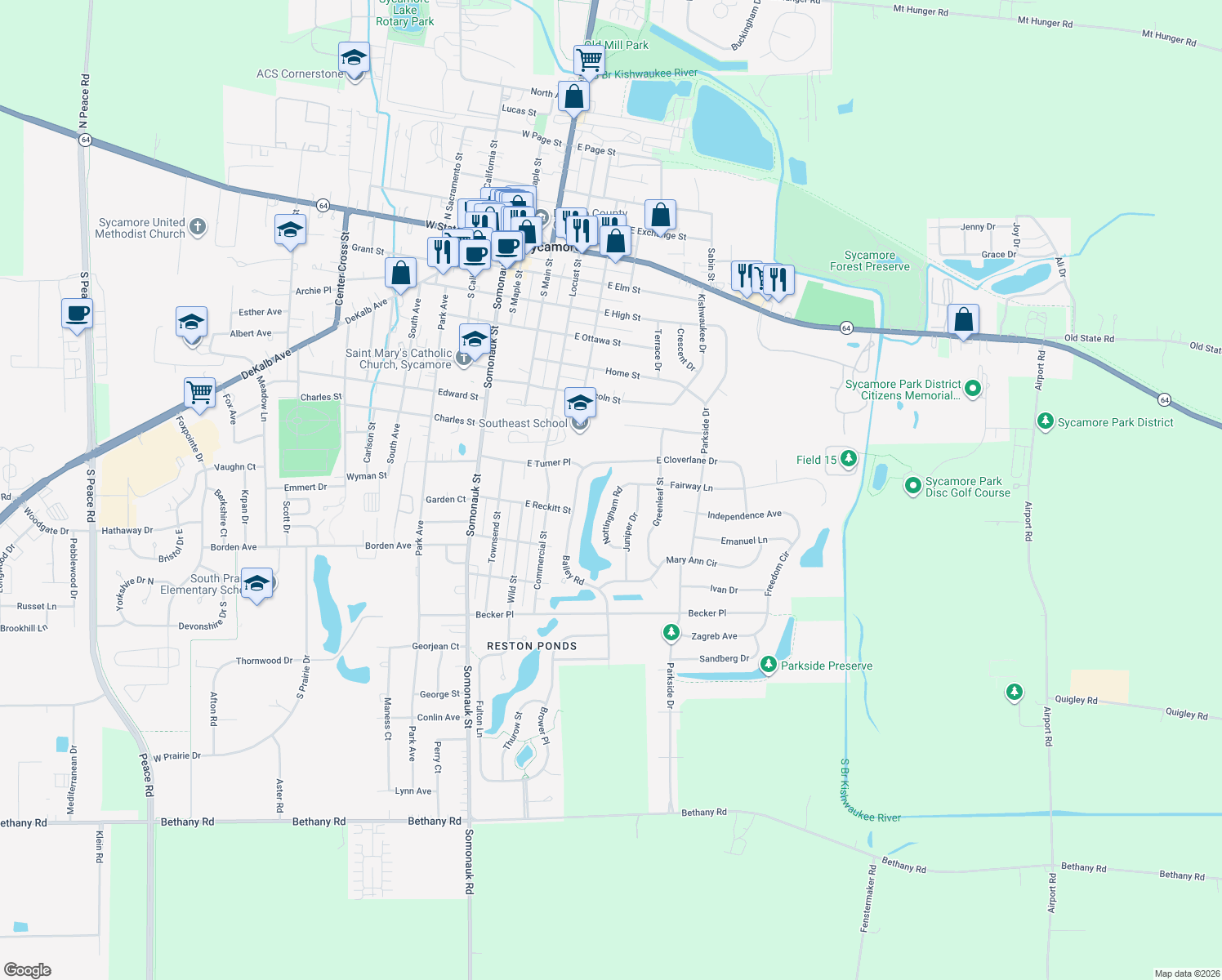map of restaurants, bars, coffee shops, grocery stores, and more near 909 Nottingham Road in Sycamore