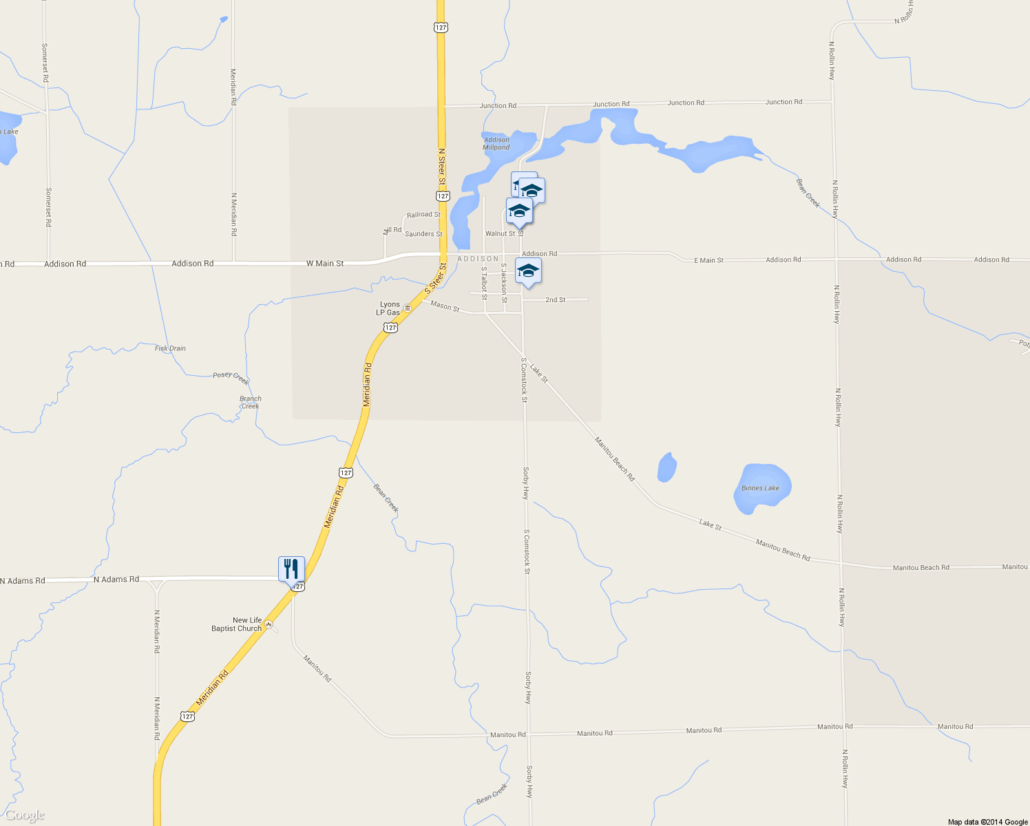 map of restaurants, bars, coffee shops, grocery stores, and more near 6460 Sorby Highway in Addison