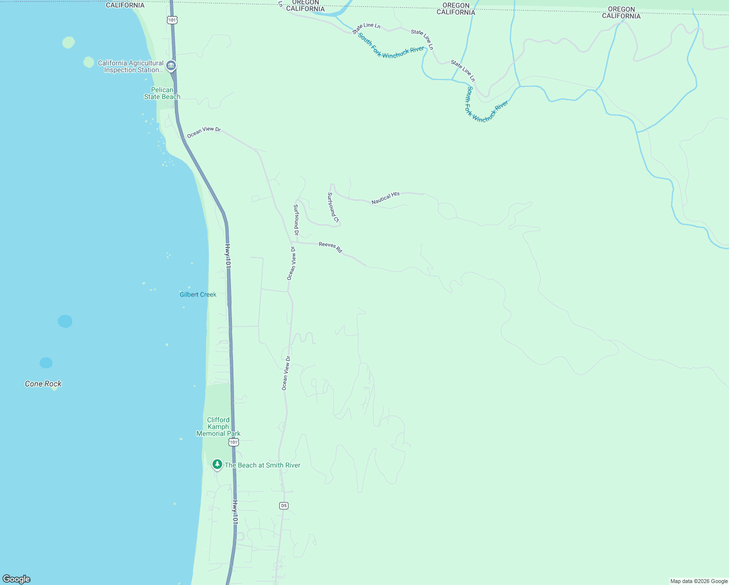 map of restaurants, bars, coffee shops, grocery stores, and more near 551 Ridge Road in Smith River