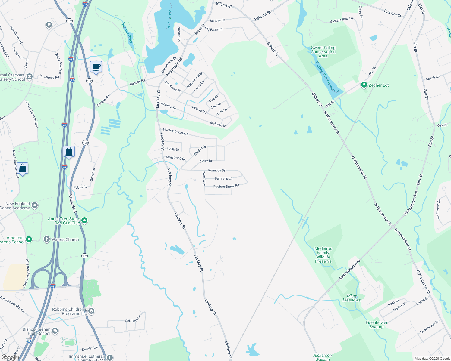 map of restaurants, bars, coffee shops, grocery stores, and more near 35 Farmer's Lane in Attleboro