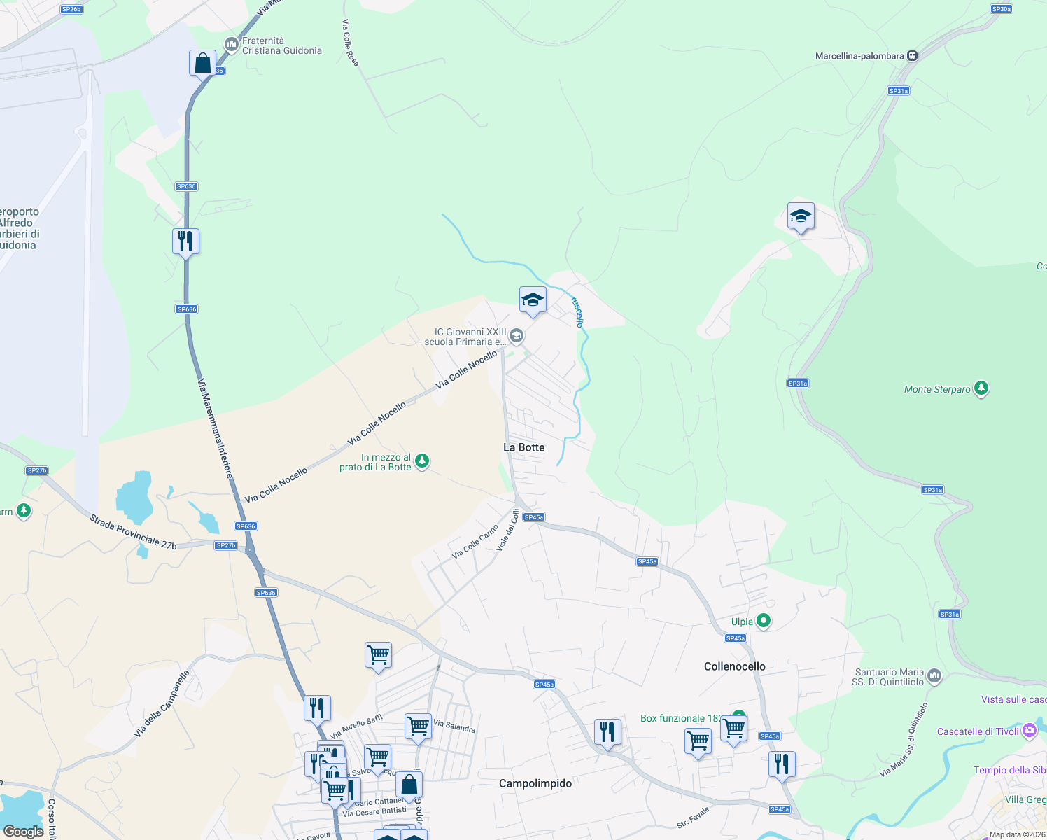 map of restaurants, bars, coffee shops, grocery stores, and more near 37 Via Colle del sole in La Botte