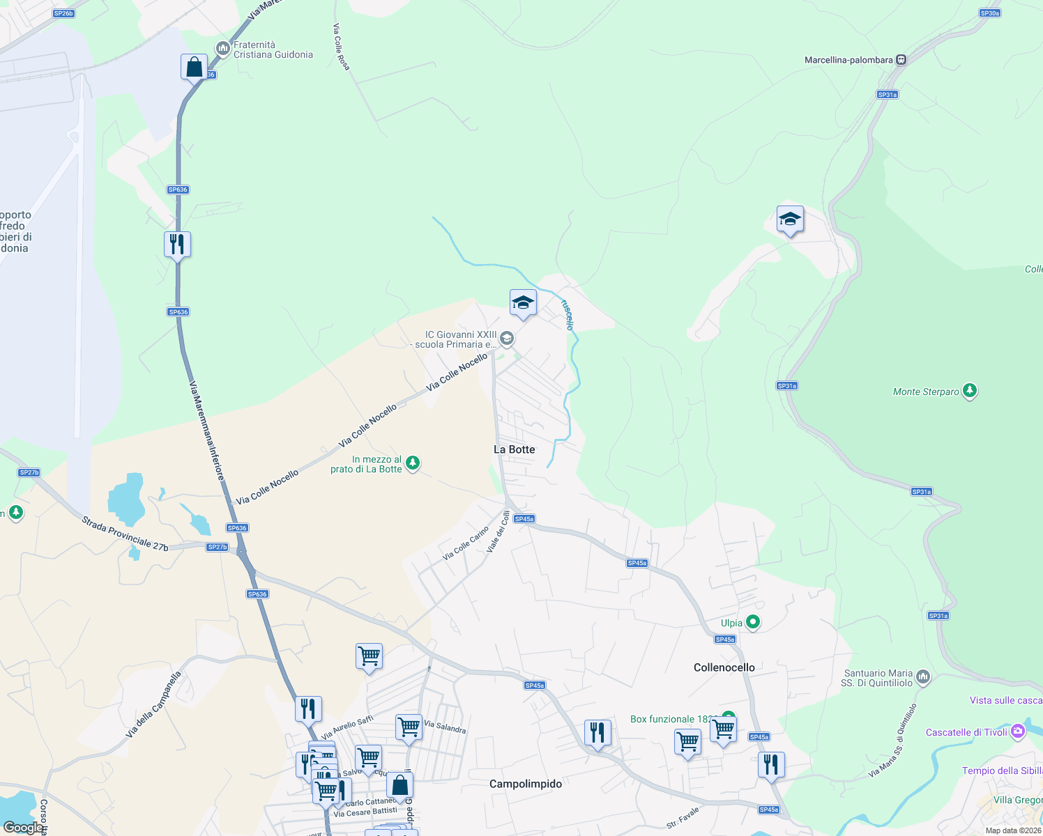map of restaurants, bars, coffee shops, grocery stores, and more near 37 Via Colle del sole in La Botte