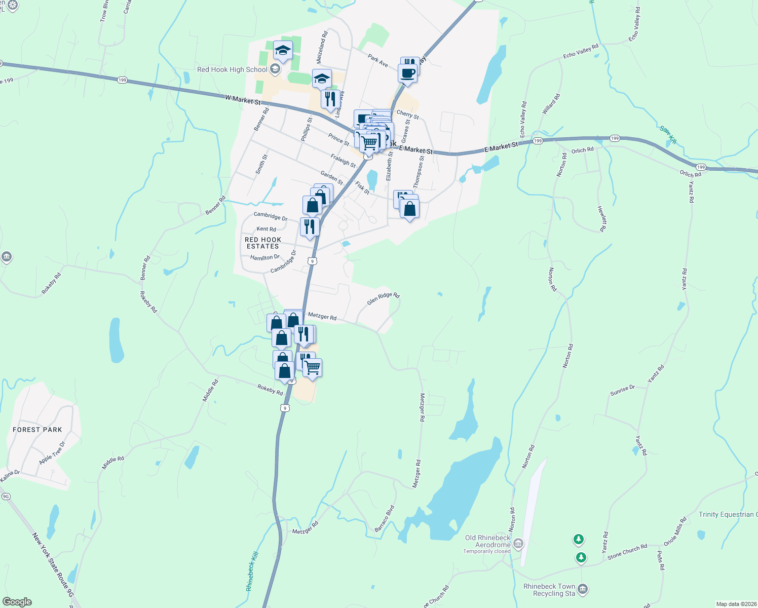 map of restaurants, bars, coffee shops, grocery stores, and more near 32 Glen Ridge Rd in Red Hook