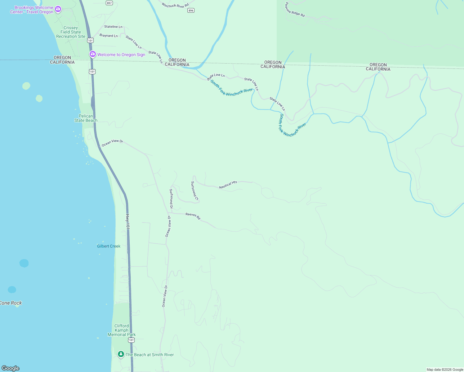 map of restaurants, bars, coffee shops, grocery stores, and more near 150 Charts Court in Smith River