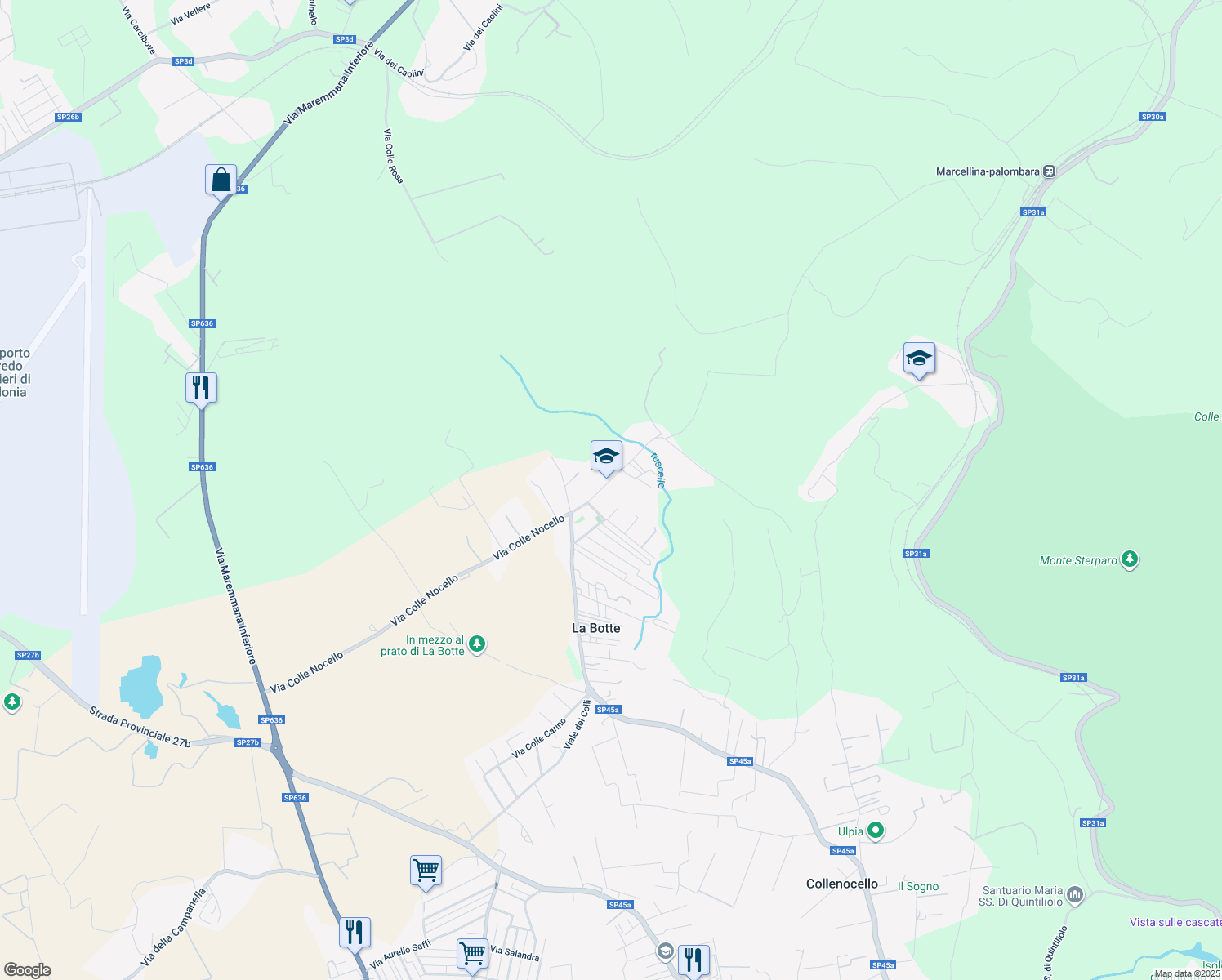 map of restaurants, bars, coffee shops, grocery stores, and more near 26 Via Colle Mitriano in Guidonia