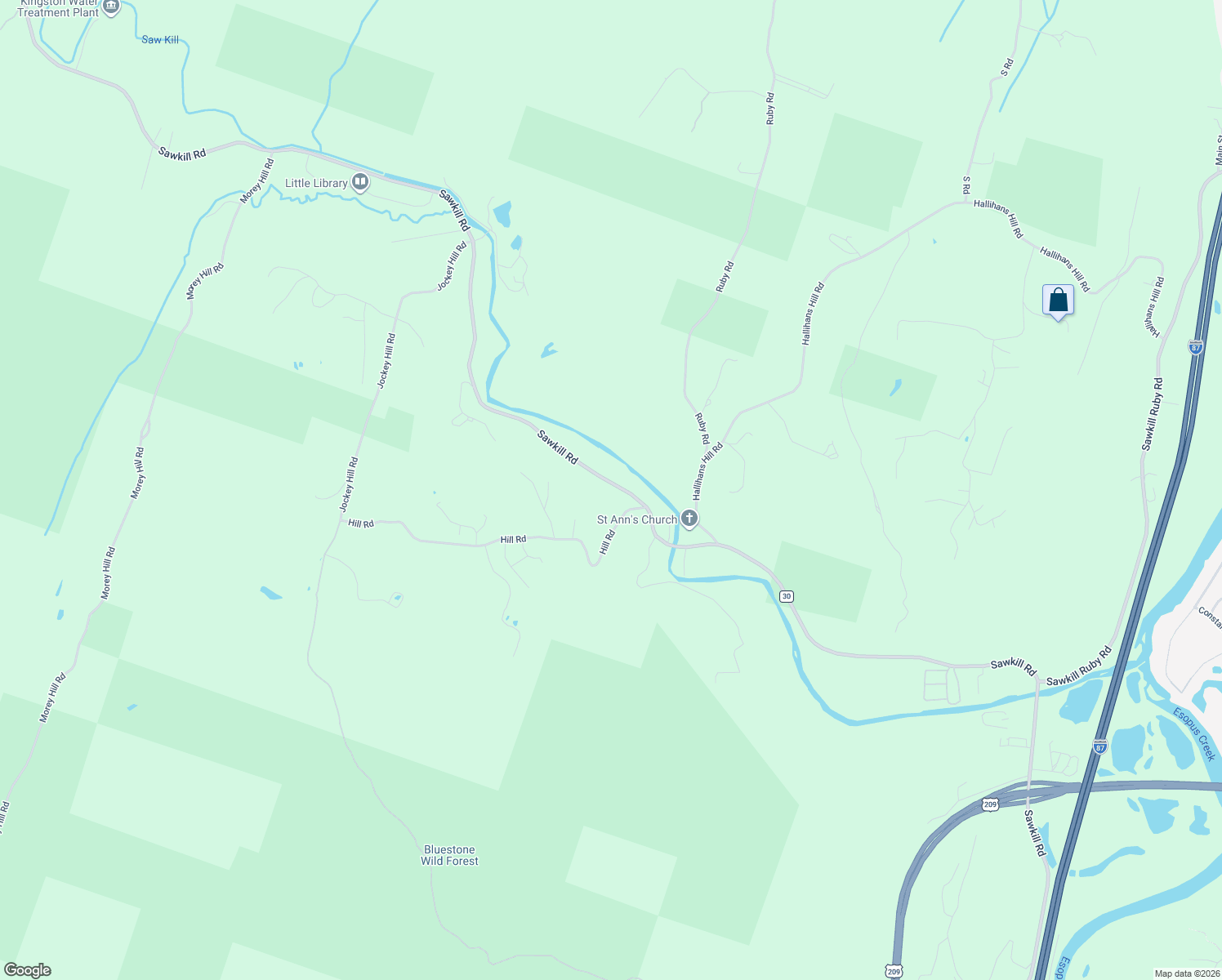 map of restaurants, bars, coffee shops, grocery stores, and more near 959 Sawkill Road in Kingston