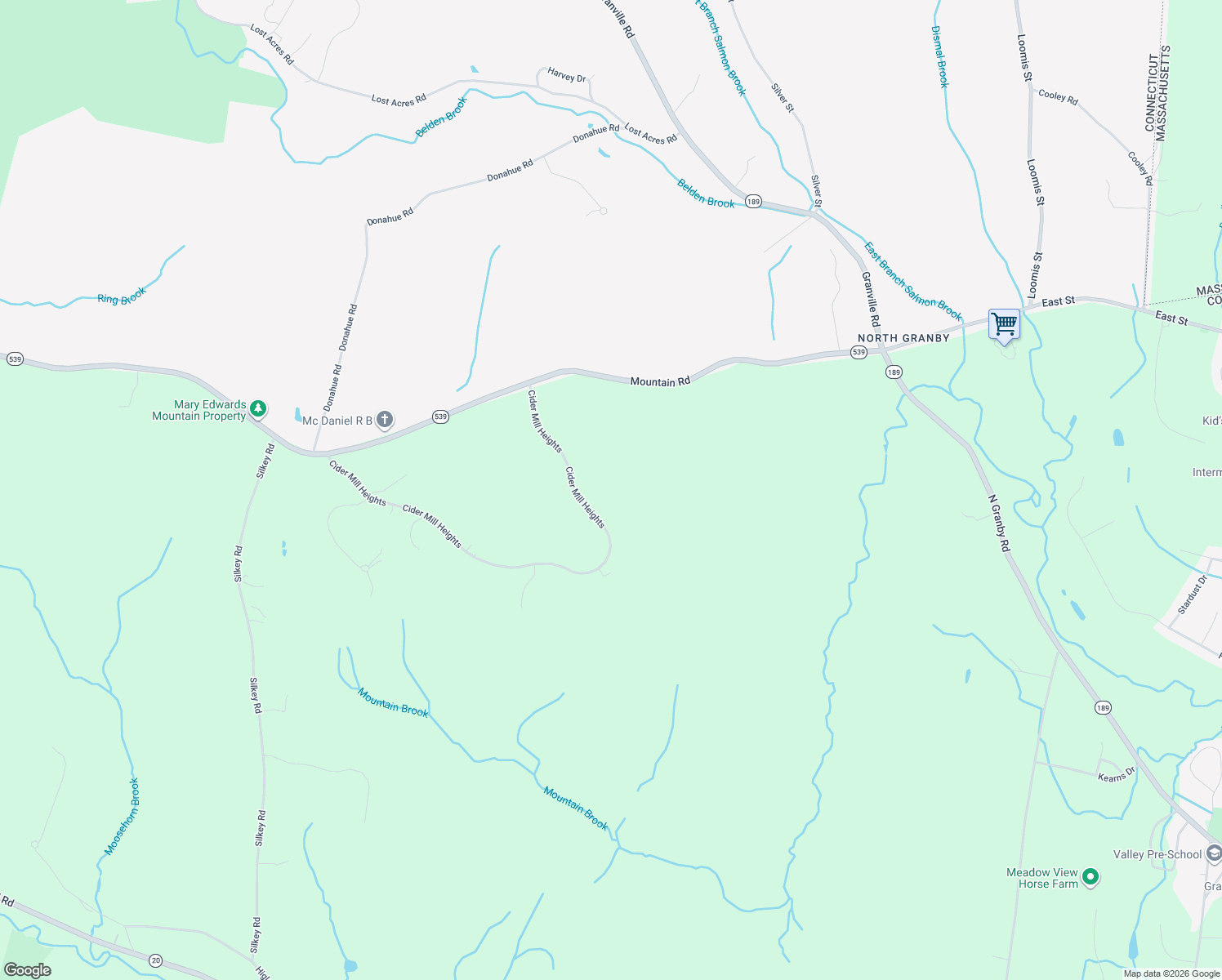 map of restaurants, bars, coffee shops, grocery stores, and more near 57 Cider Mill Heights in Granby