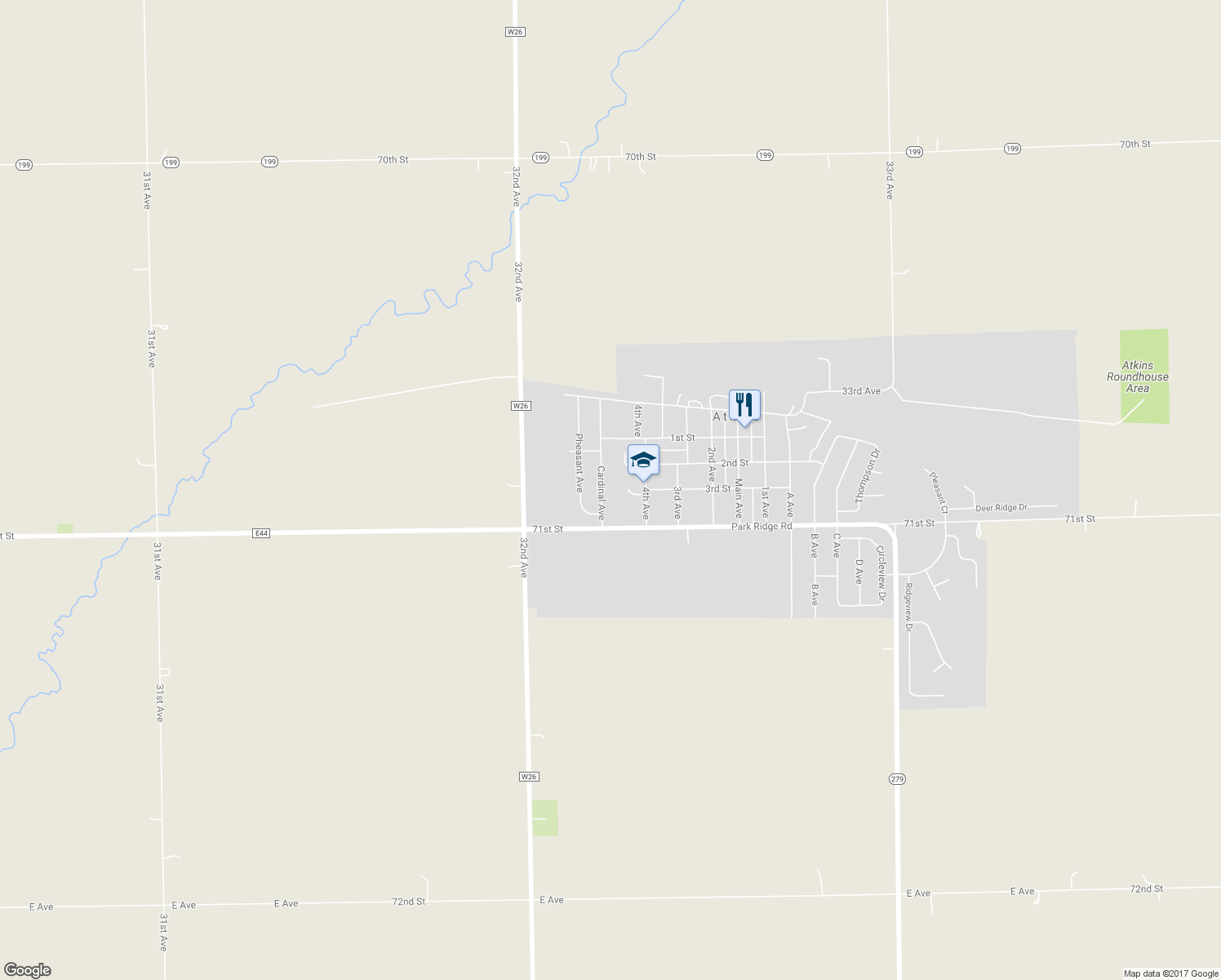 map of restaurants, bars, coffee shops, grocery stores, and more near 204 Cardinal Avenue in Atkins