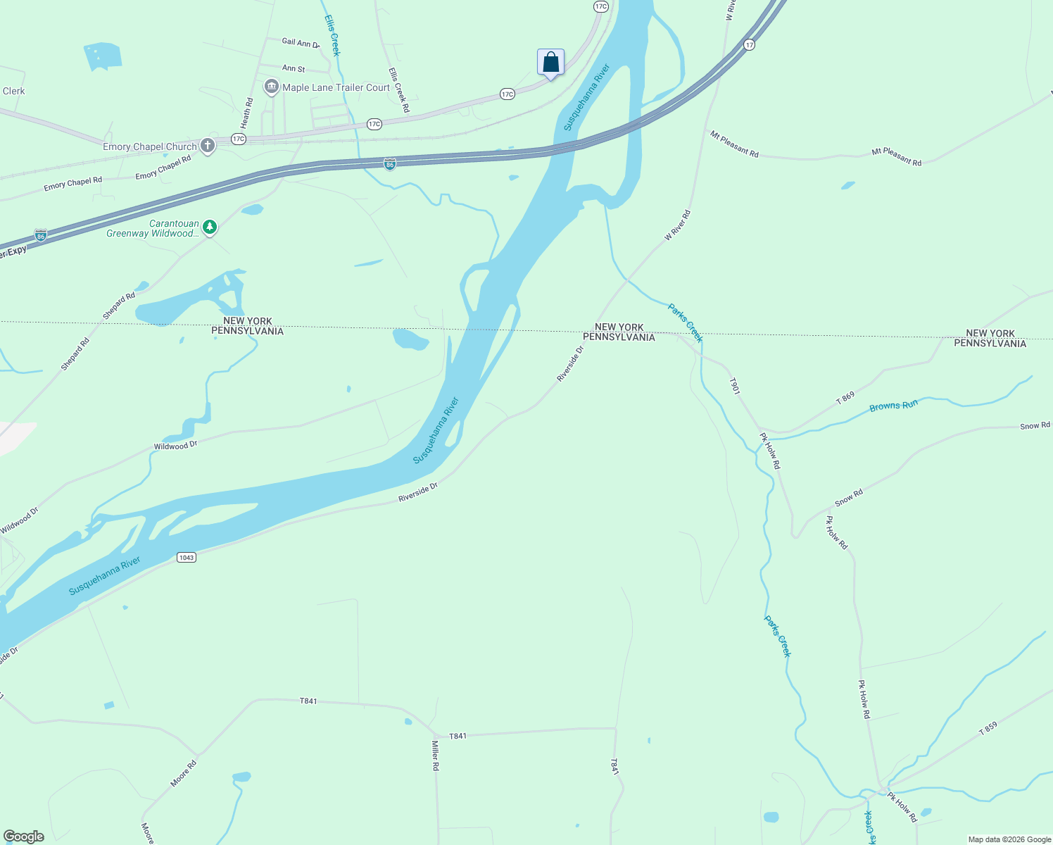 map of restaurants, bars, coffee shops, grocery stores, and more near 3792 Riverside Drive in Sayre