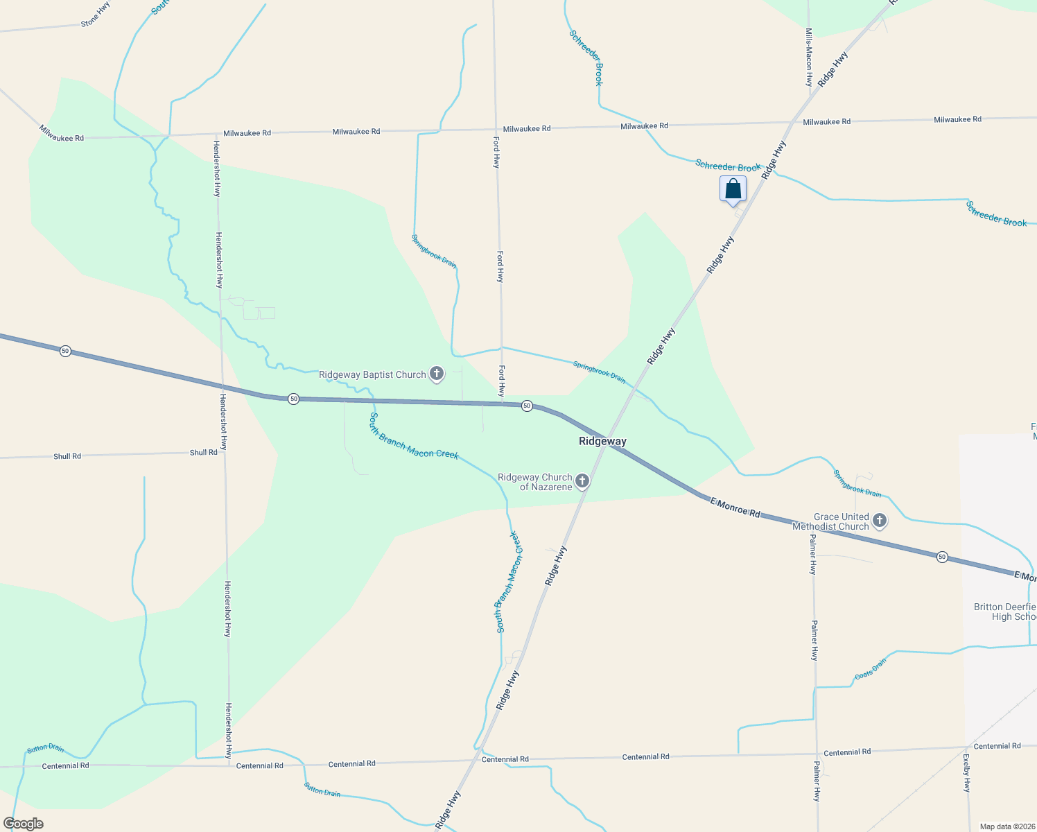 map of restaurants, bars, coffee shops, grocery stores, and more near 8175 E Monroe Rd in Britton